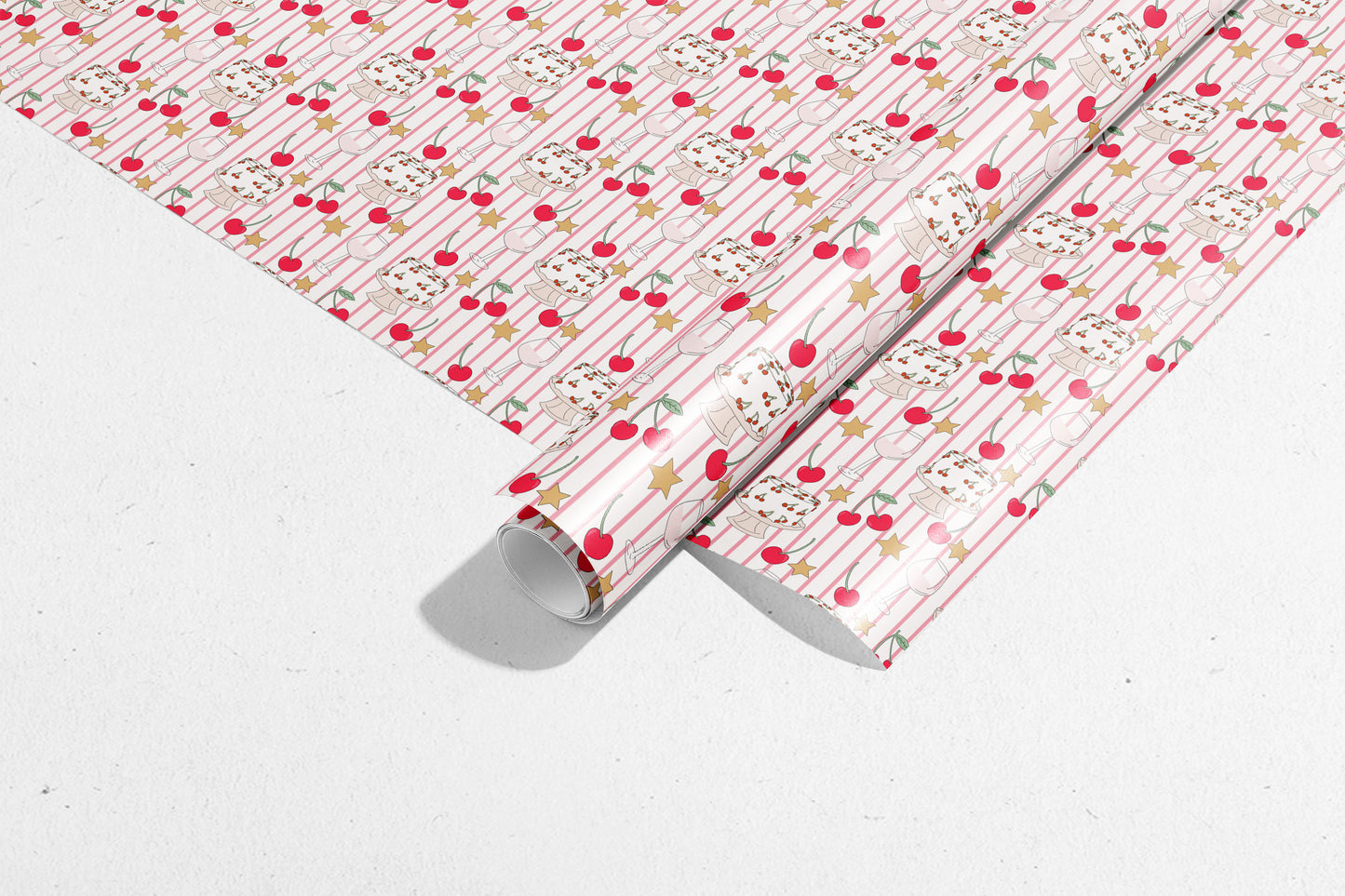 Cherry Stripes Gift Wrap 3 Sheets Rolled