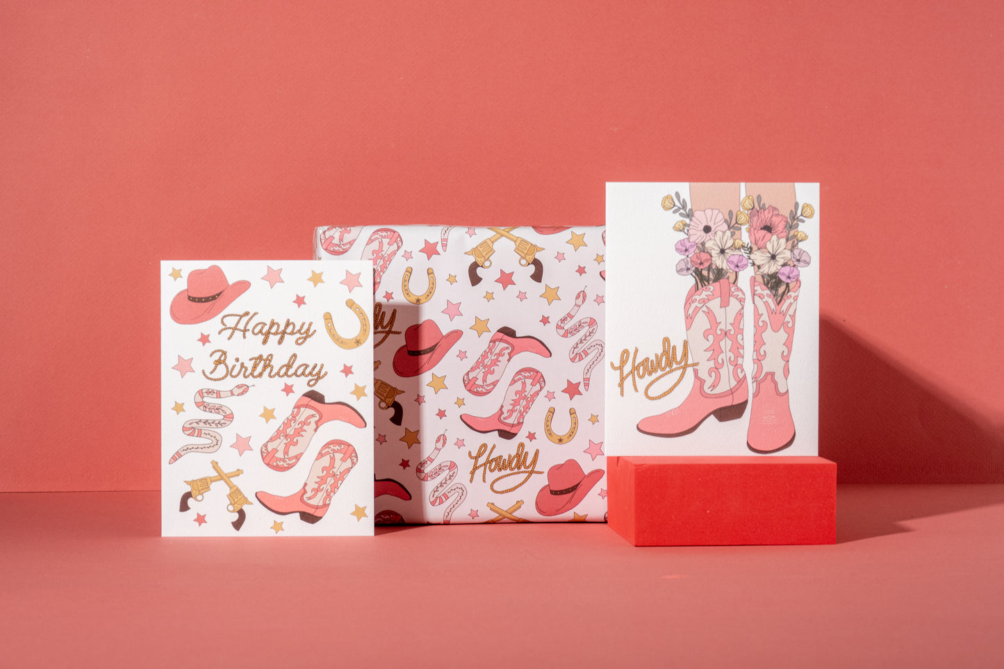 Cowgirl Gift Wrap 3 Sheets Rolled