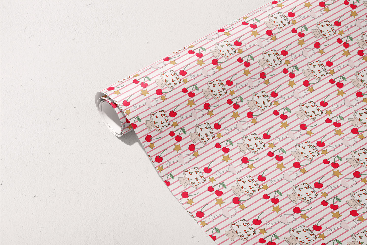 Cherry Stripes Gift Wrap 3 Sheets Rolled