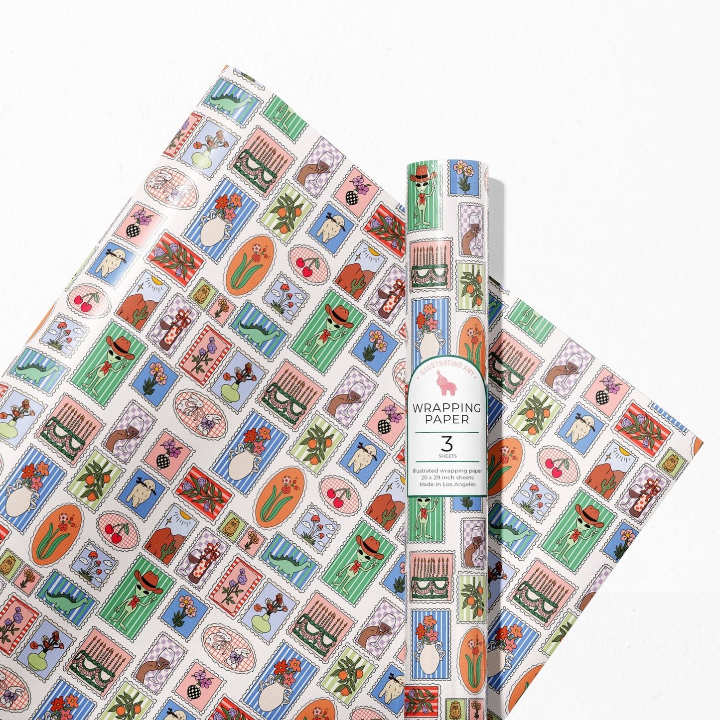 Stamp Print Gift Wrap 3 Sheets Rolled