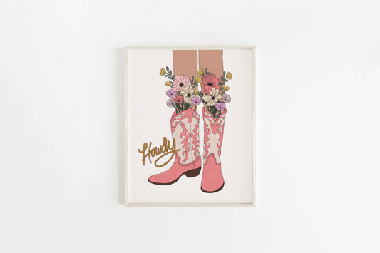 Howdy Cowboy Boots Art Print (11x14 inches)