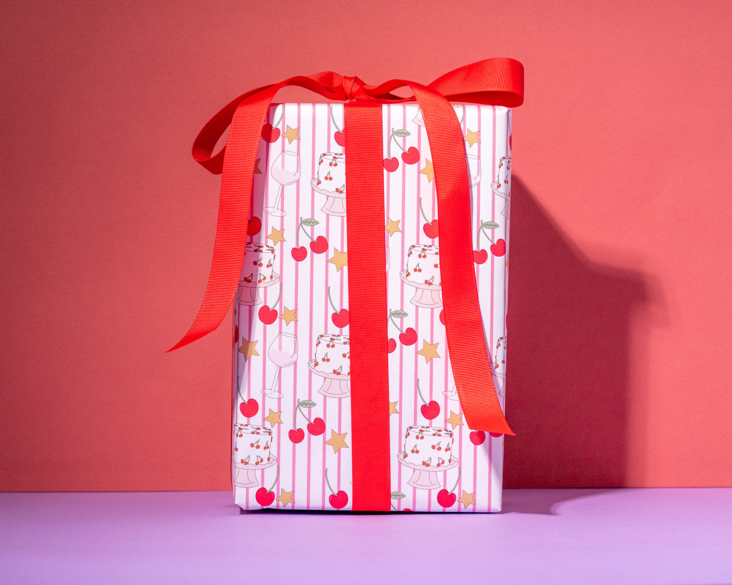 Cherry Stripes Gift Wrap 3 Sheets Rolled