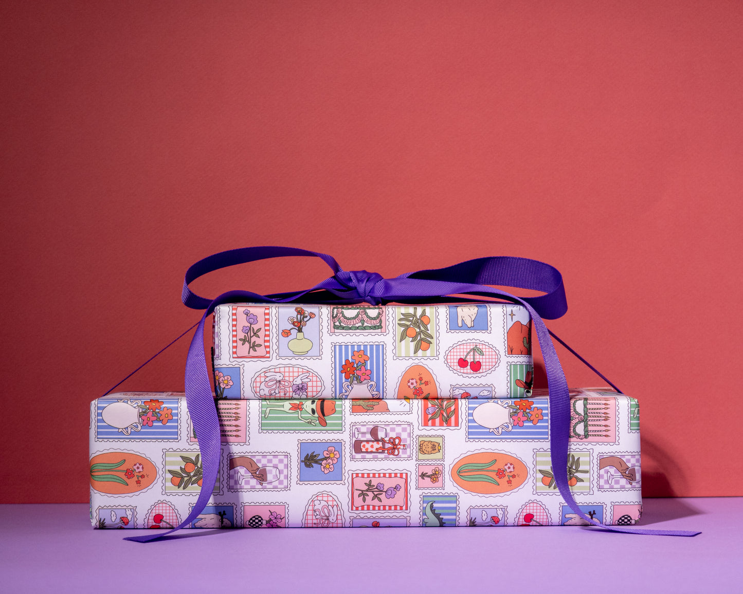 Stamp Print Gift Wrap 3 Sheets Rolled