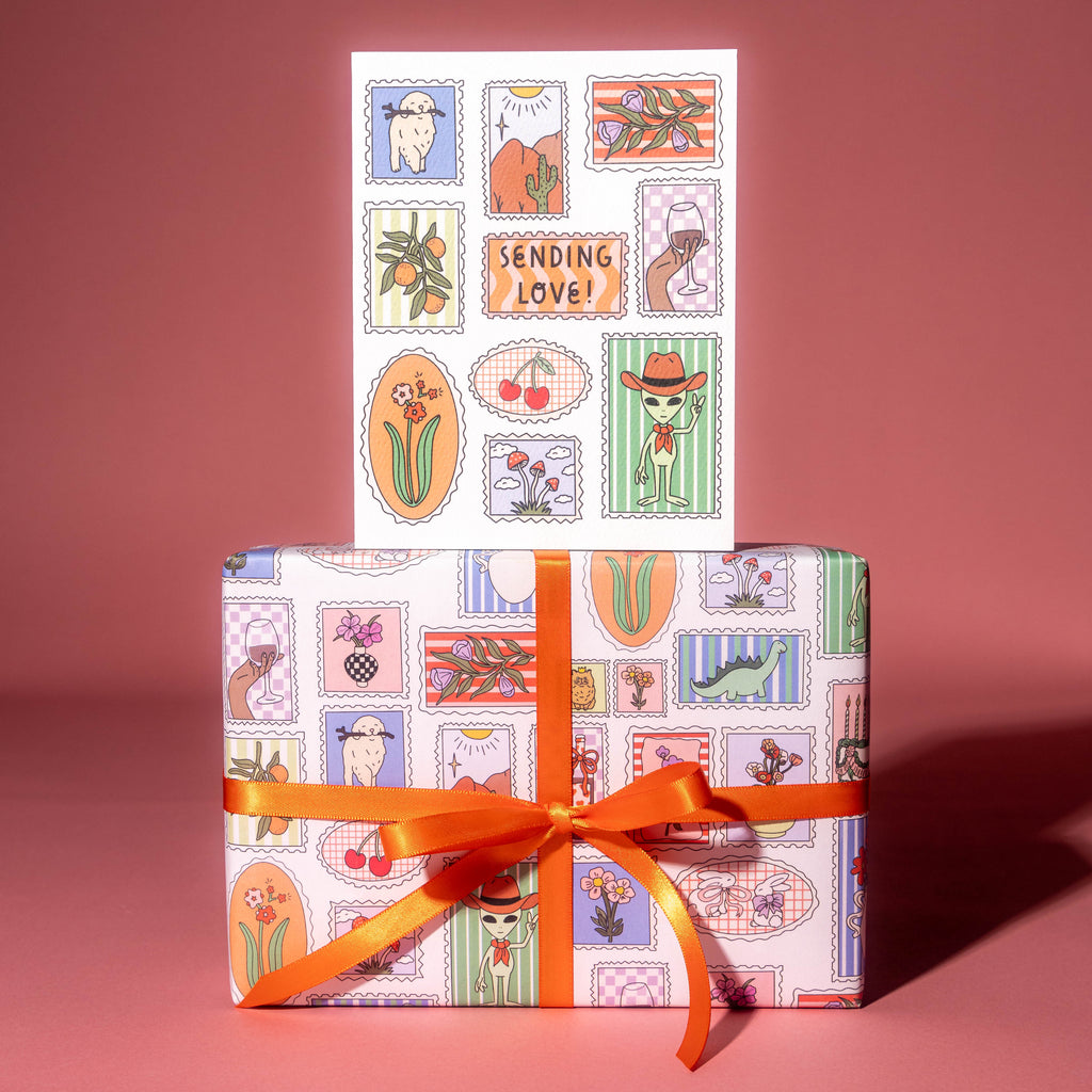 Stamp Print Gift Wrap 3 Sheets Rolled