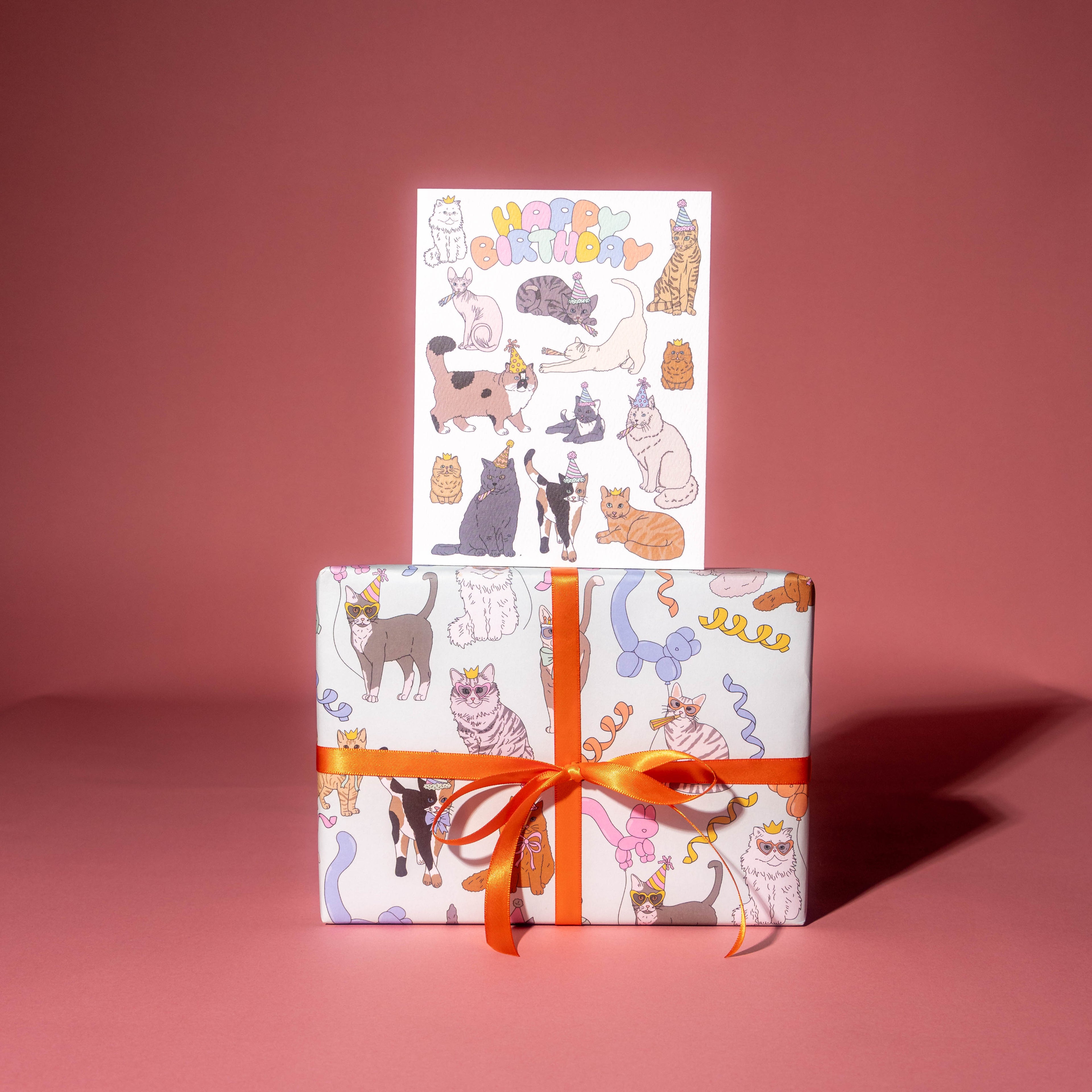 Birthday Cats Gift Wrap 3 Sheets Rolled