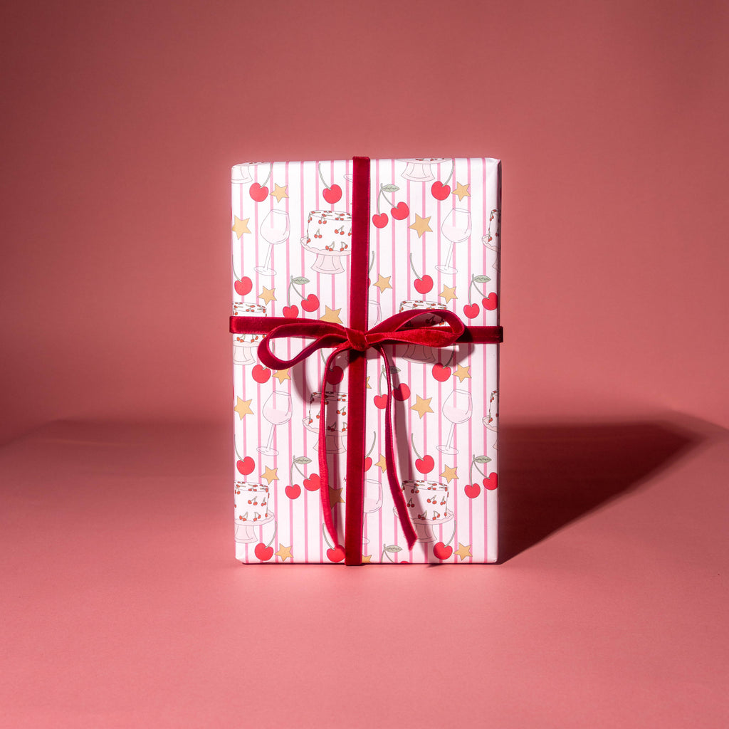 Cherry Stripes Gift Wrap 3 Sheets Rolled