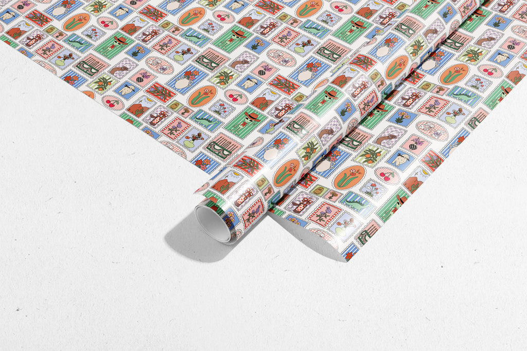 Stamp Print Gift Wrap 3 Sheets Rolled