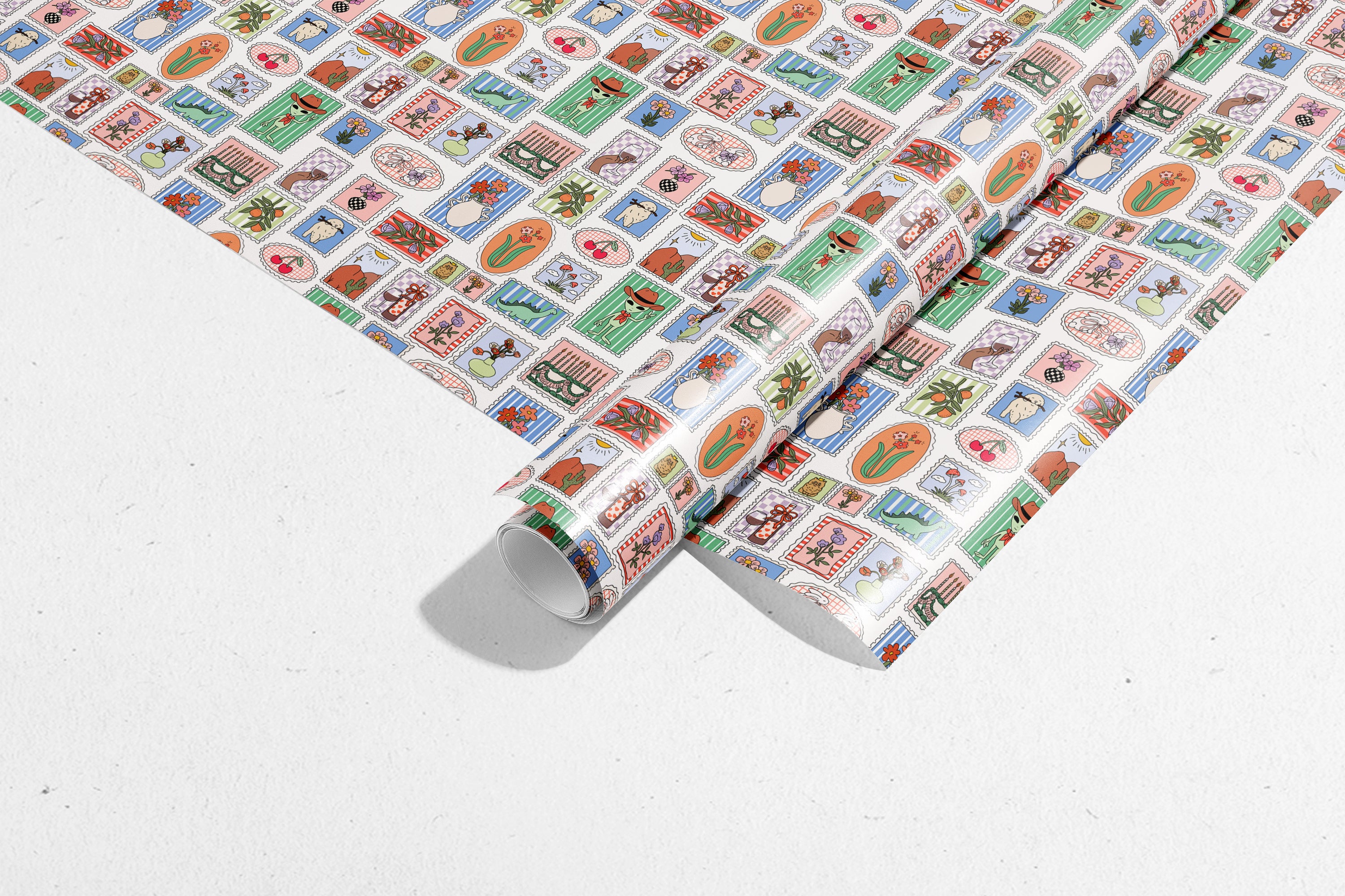 Stamp Print Gift Wrap 3 Sheets Rolled