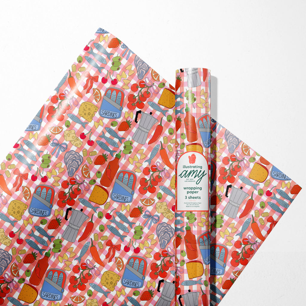 Picnic Print Gift Wrap 3 Sheets Rolled