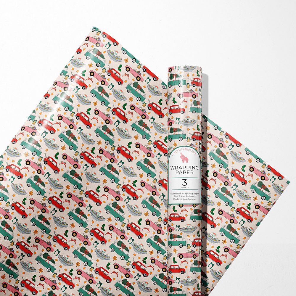 Holiday Car Print Gift Wrap Rolls