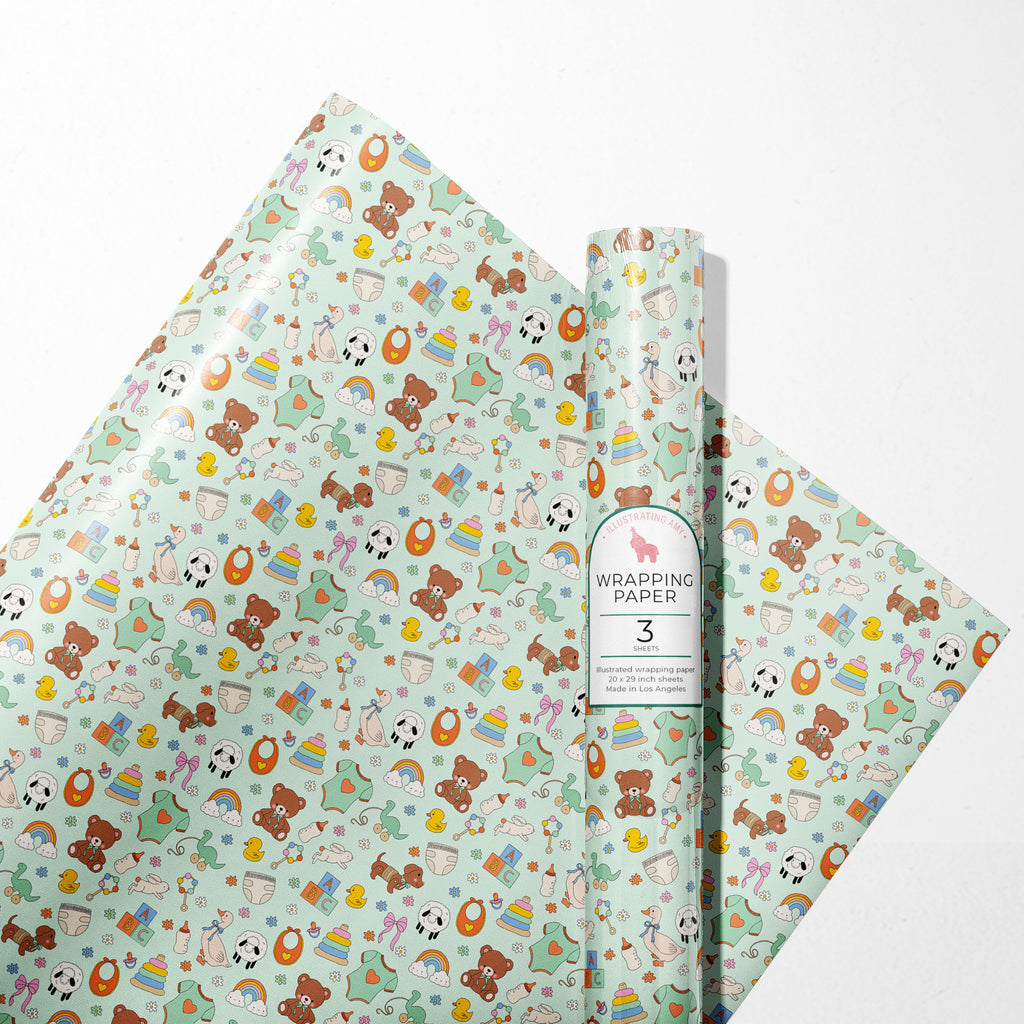 Baby Celebration Gift Wrap 3 Sheets Rolled