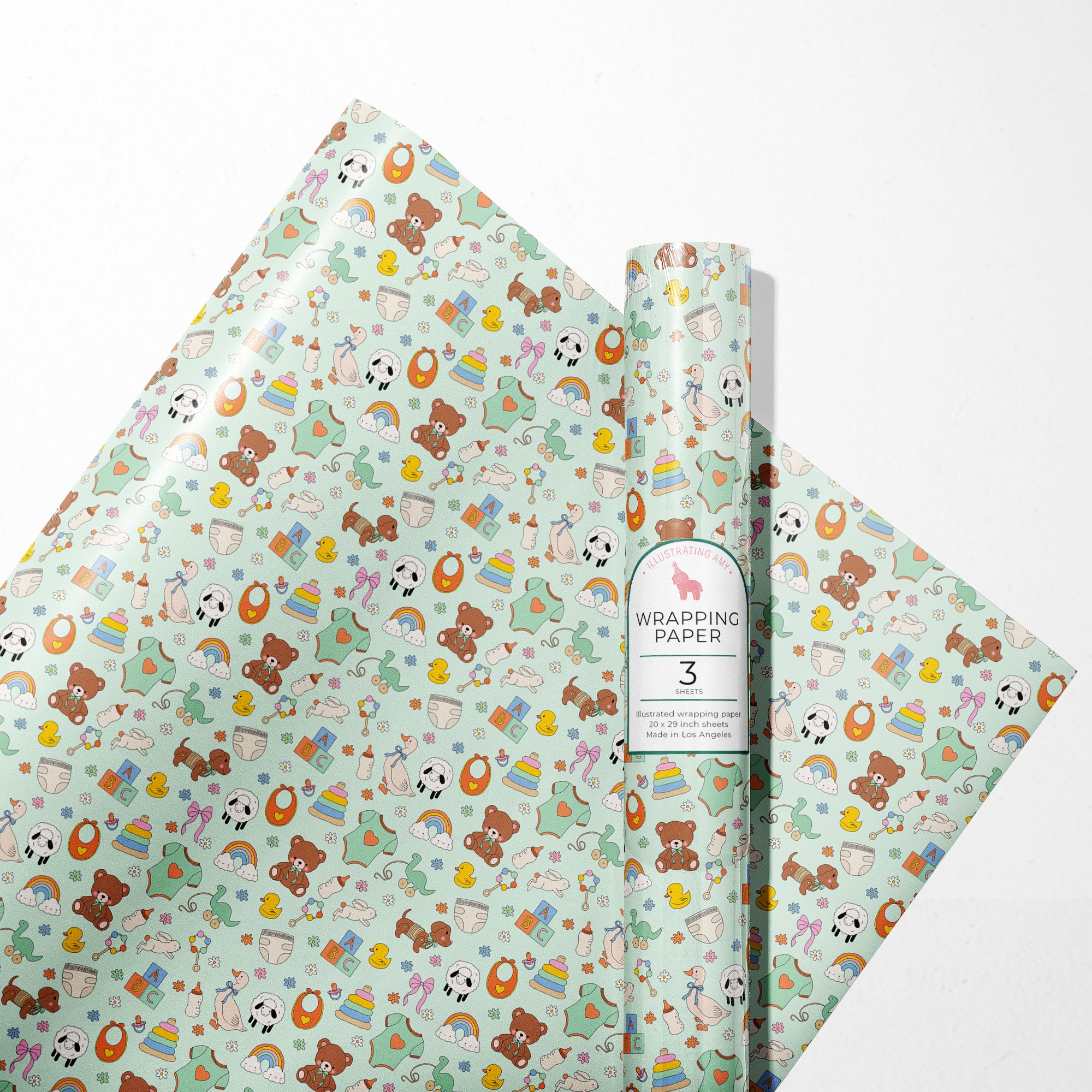 Baby Celebration Gift Wrap 3 Sheets Rolled
