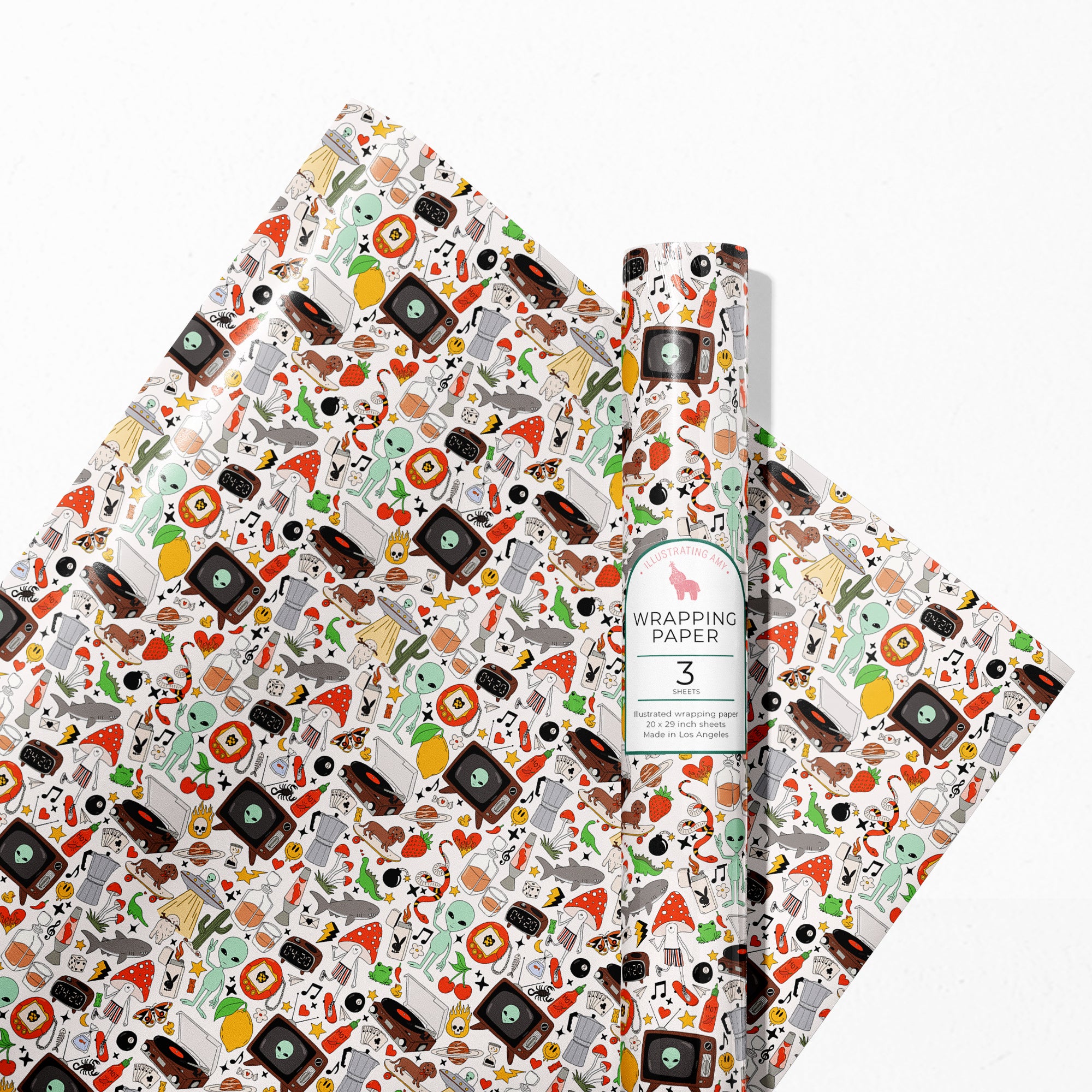 Retro Print Gift Wrap 3 Sheets Rolled