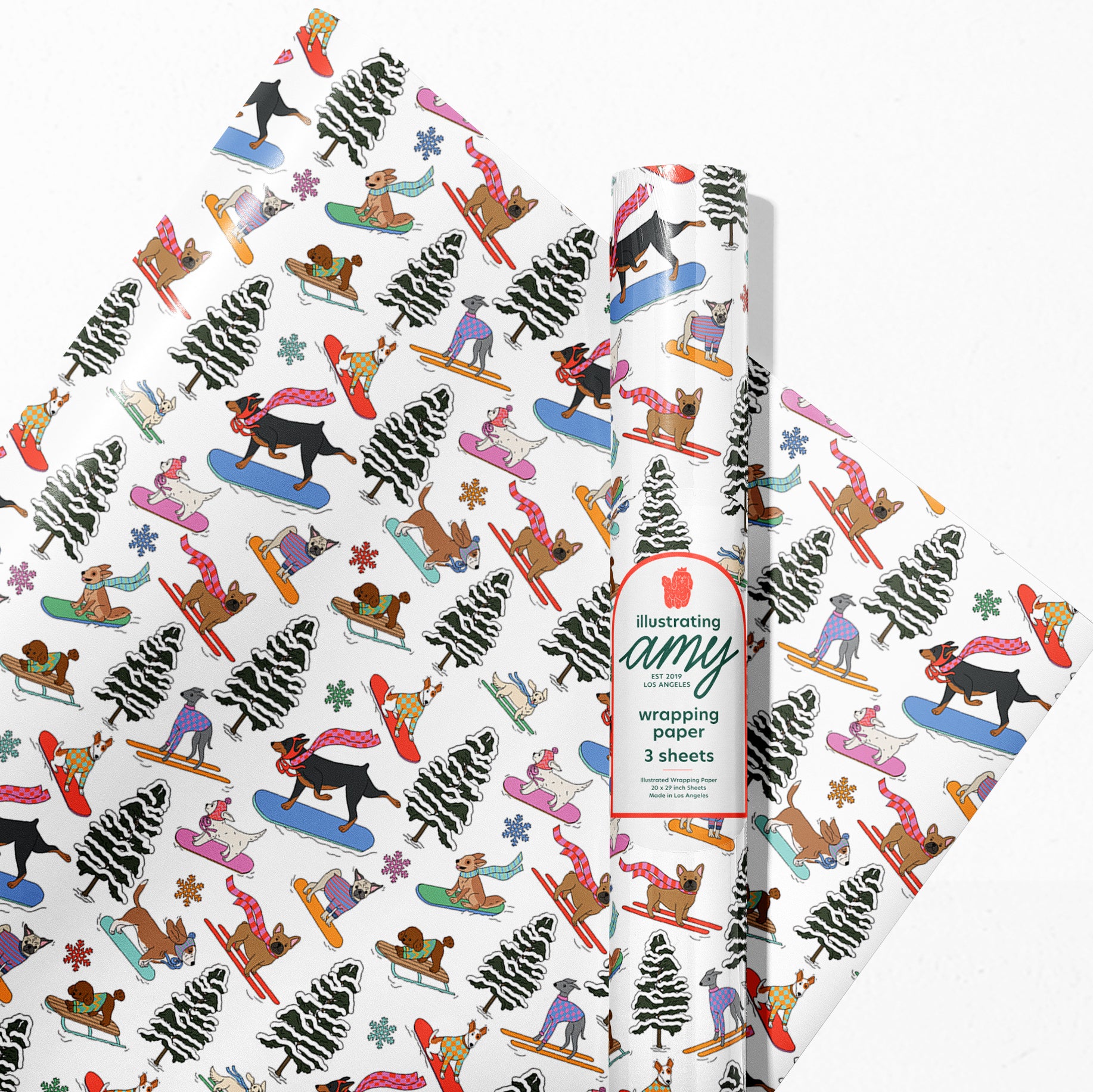 Snowboarding Holidays Dogs Gift Wrap Rolls