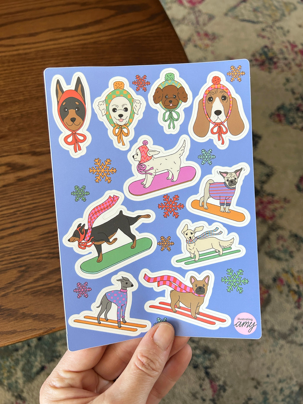 Snowboarding Dogs Sticker Sheet