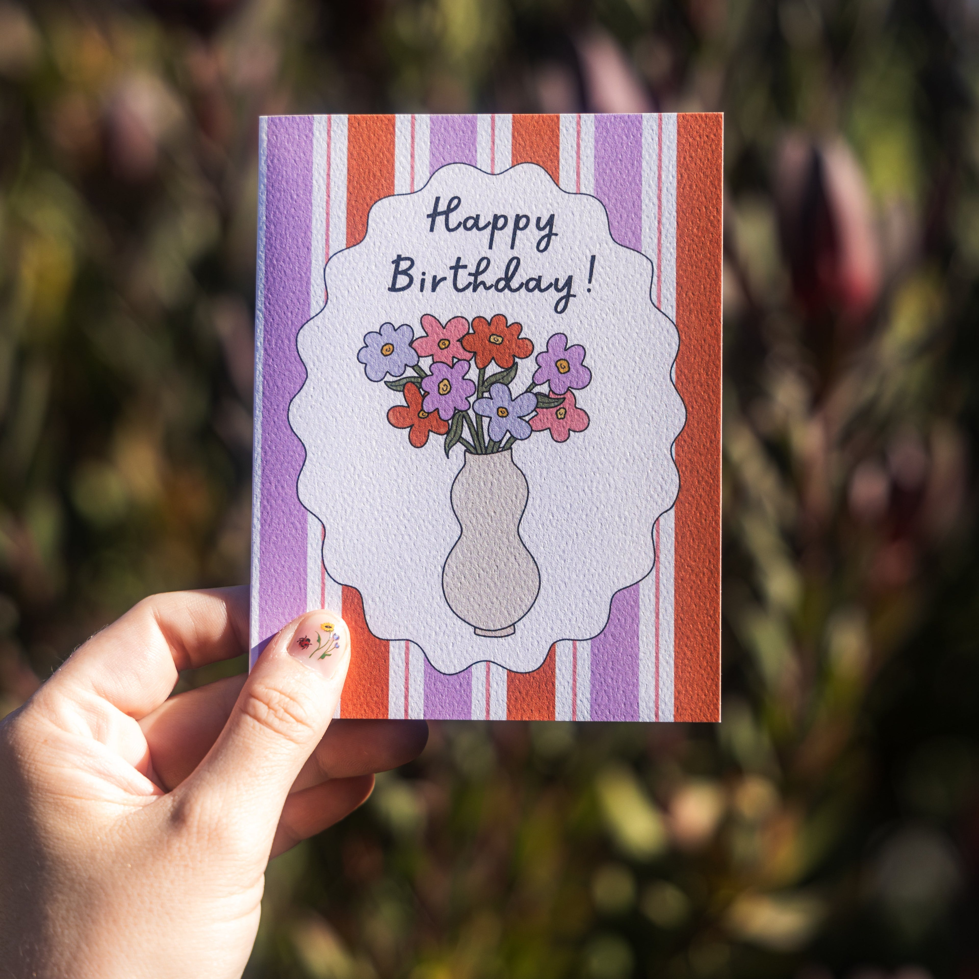 Floral Stripes Birthday Greeting Card
