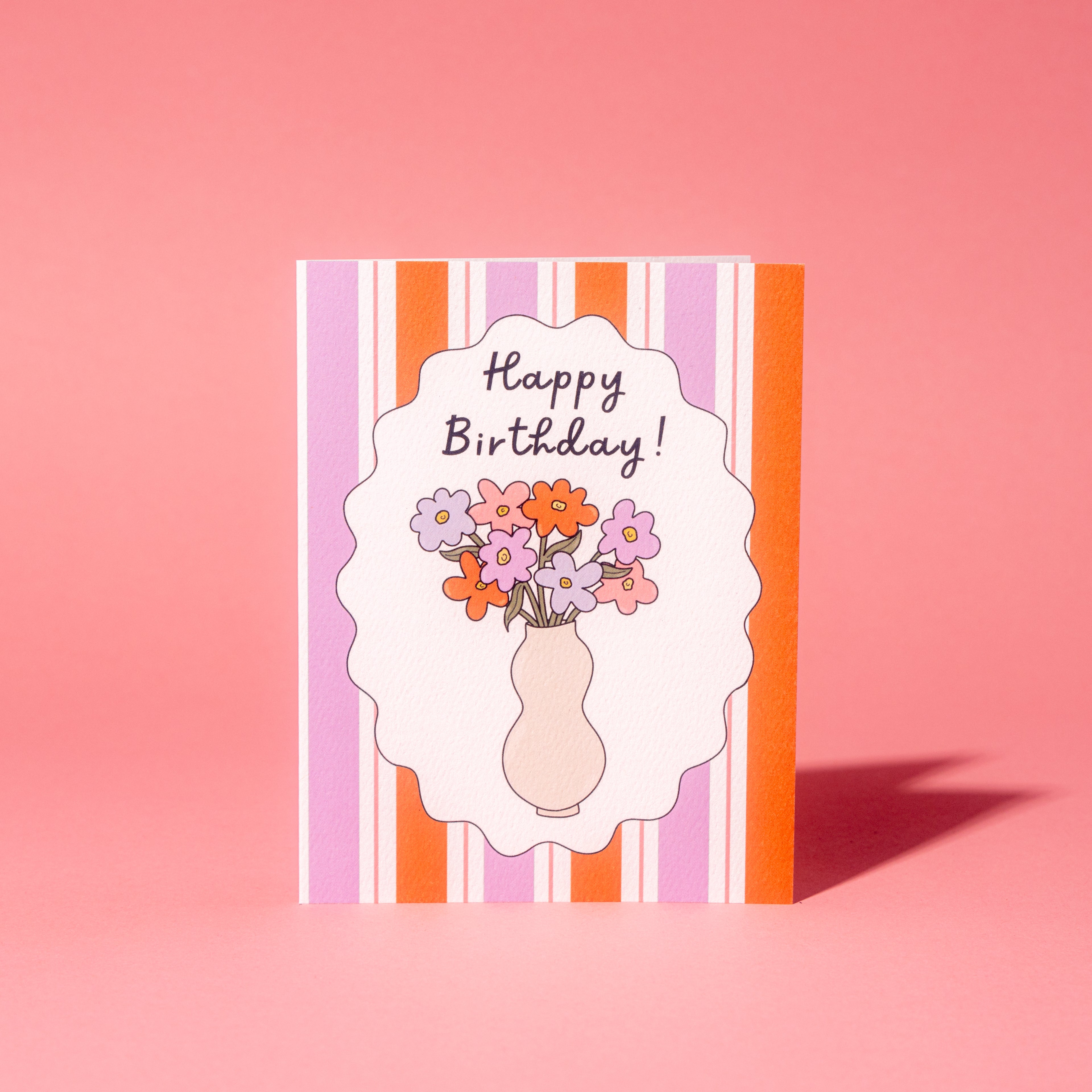 Floral Stripes Birthday Greeting Card