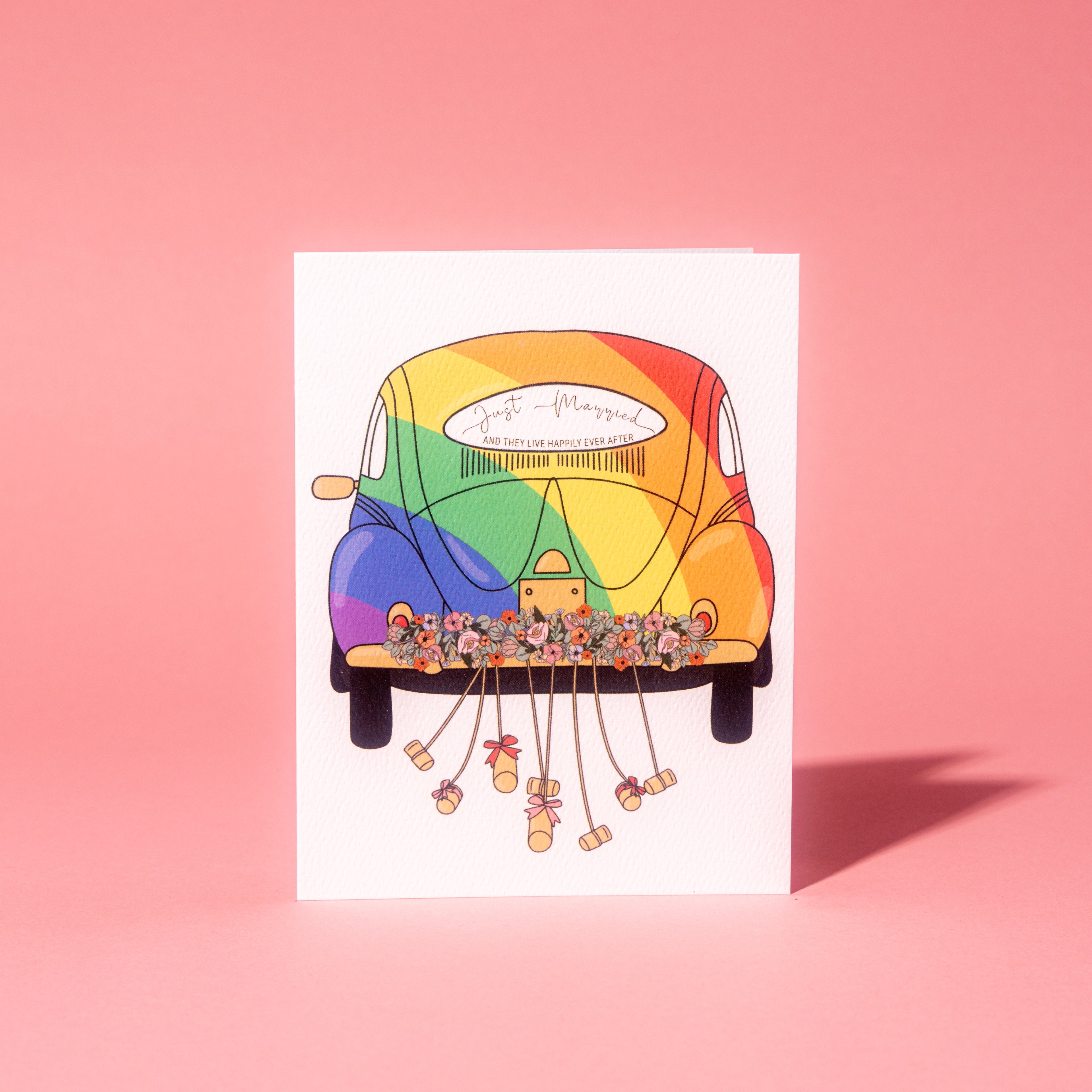 Rainbow Wedding Car Card