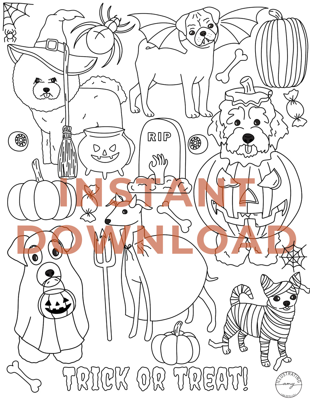 Trick-or-Treat Dogs Coloring Sheet – Printable Halloween Art