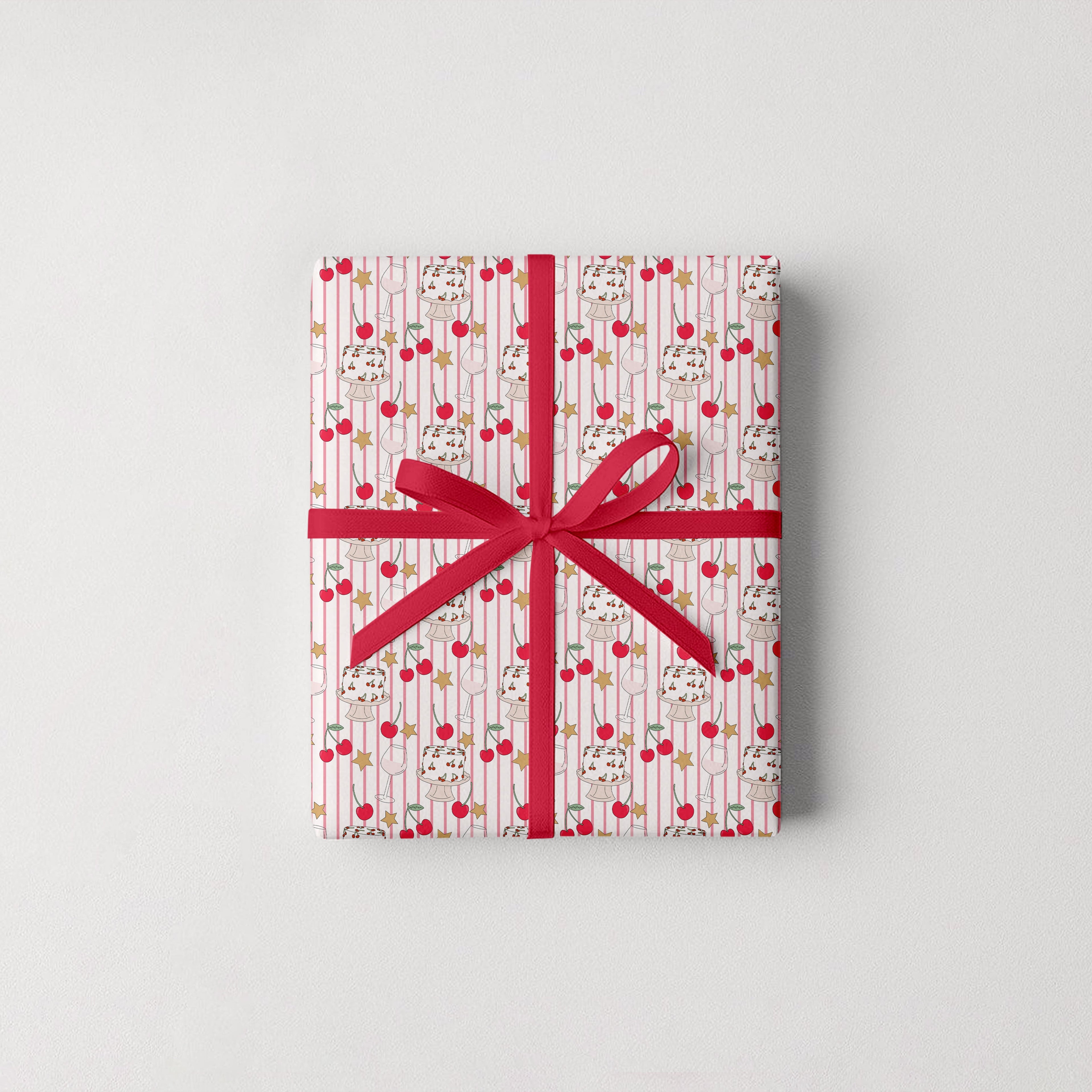 Cherry Stripes Gift Wrap 3 Sheets Rolled