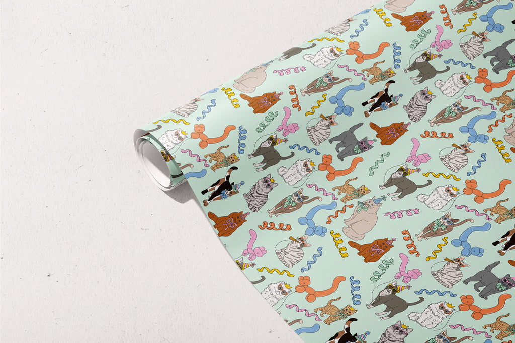 Birthday Cats Gift Wrap 3 Sheets Rolled
