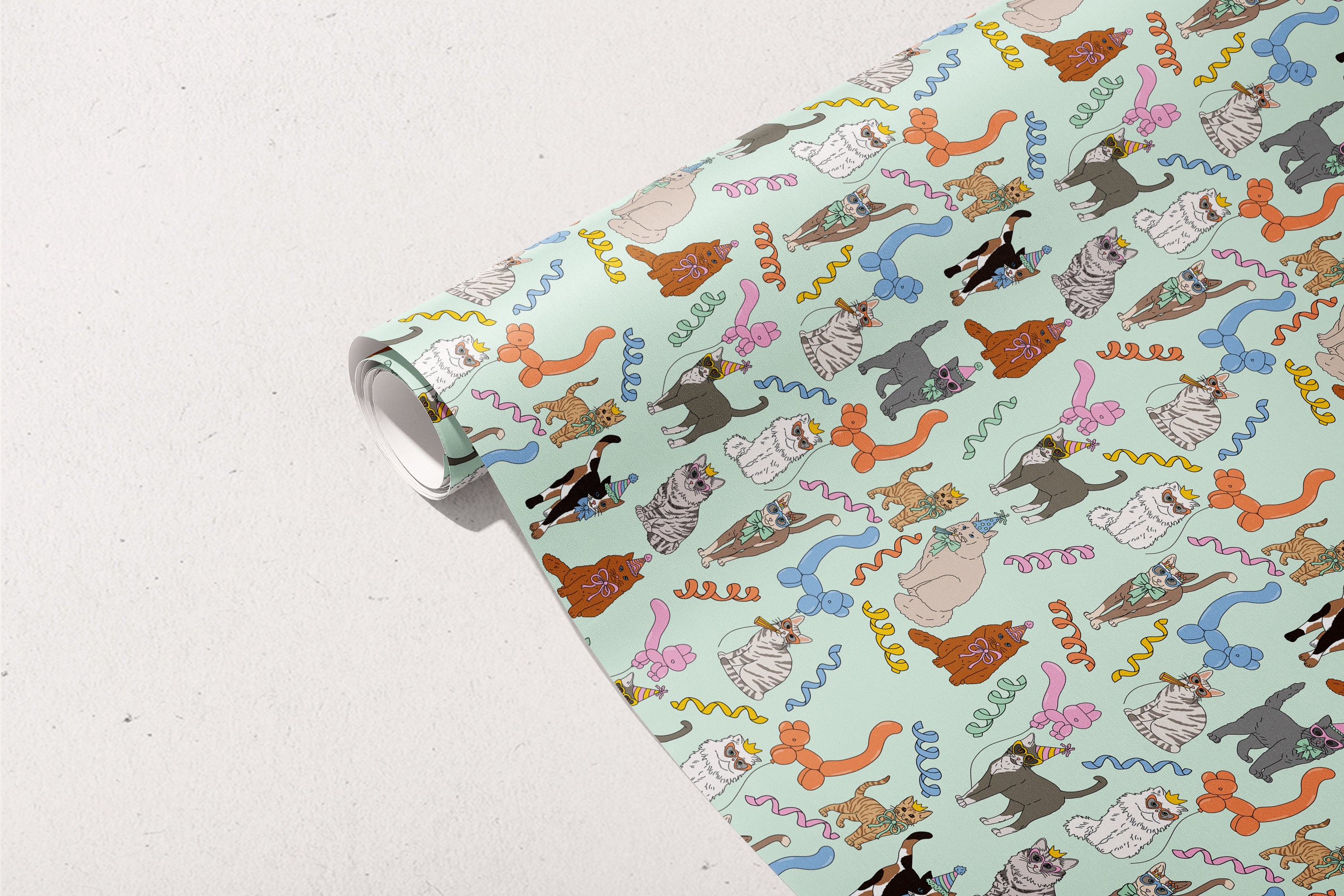 Birthday Cats Gift Wrap 3 Sheets Rolled