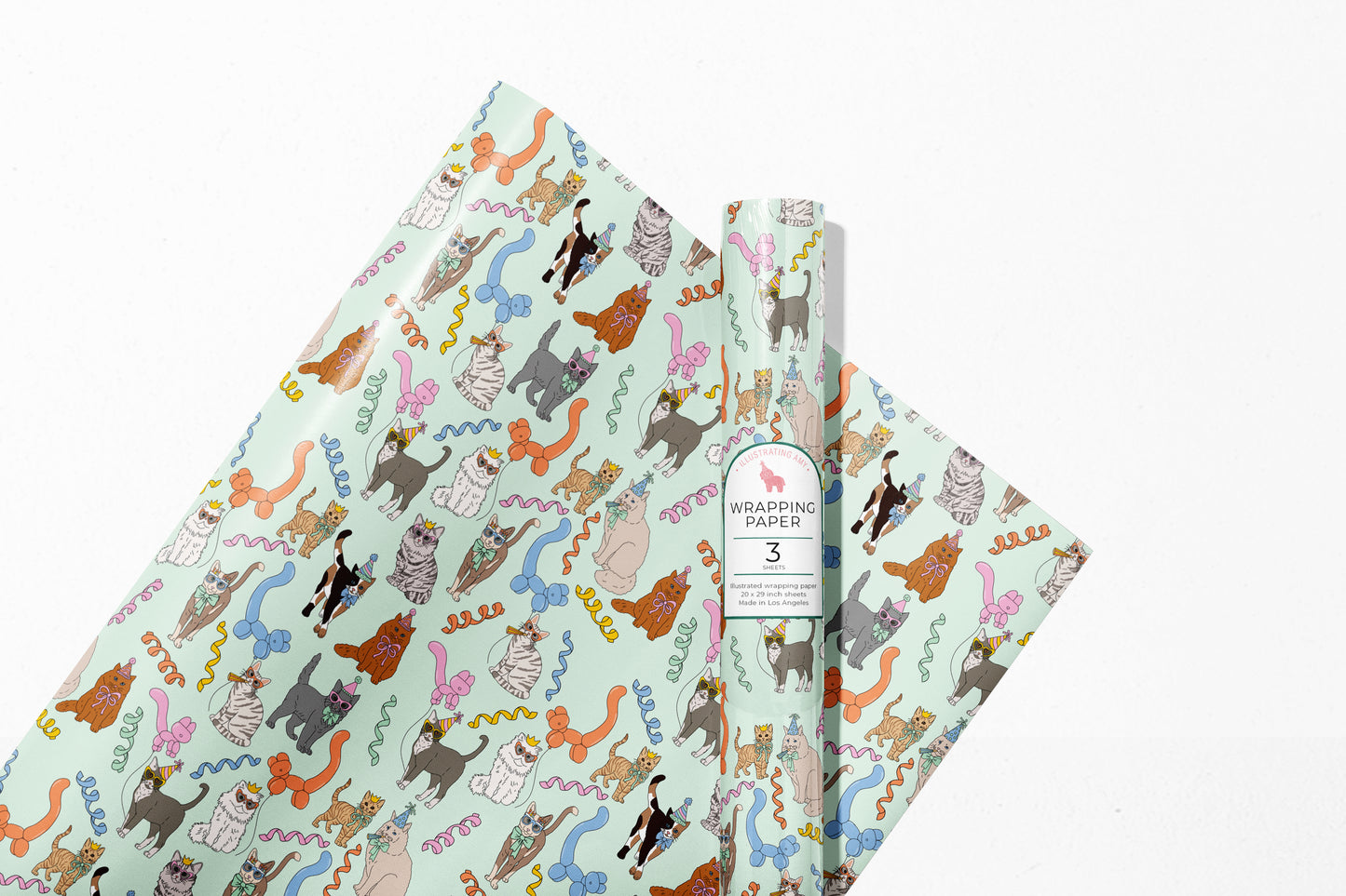 Birthday Cats Gift Wrap 3 Sheets Rolled
