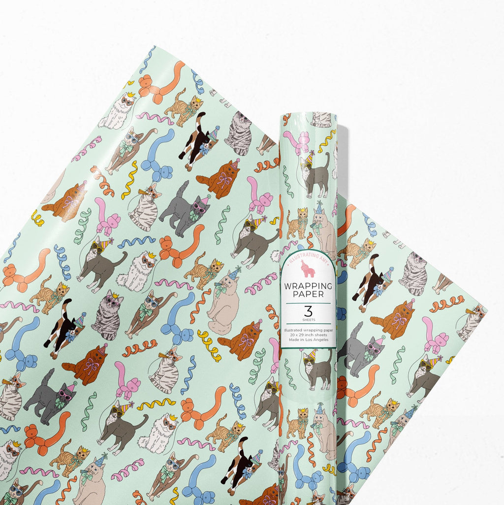 Birthday Cats Gift Wrap 3 Sheets Rolled