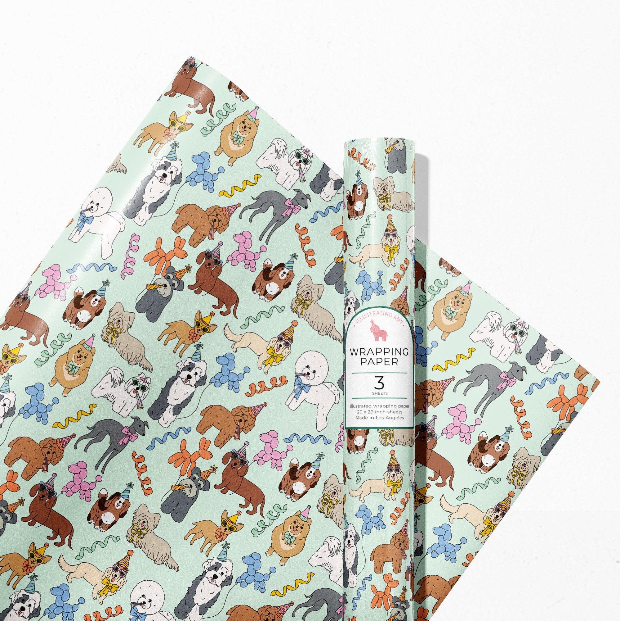 Birthday Dogs Gift Wrap 3 Sheets Rolled