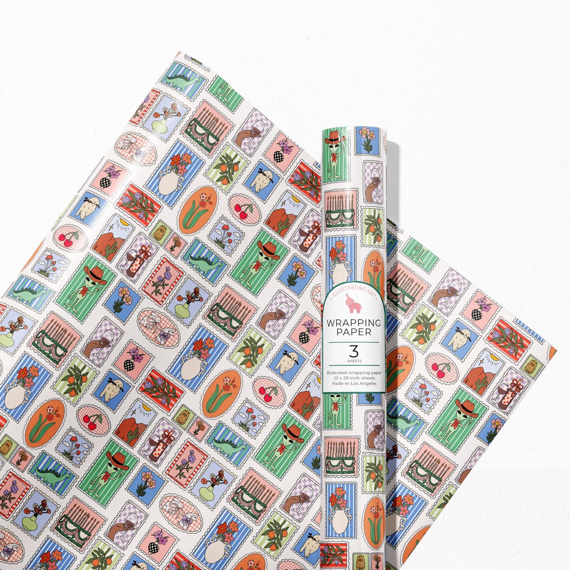 Stamp Print Gift Wrap 3 Sheets Rolled