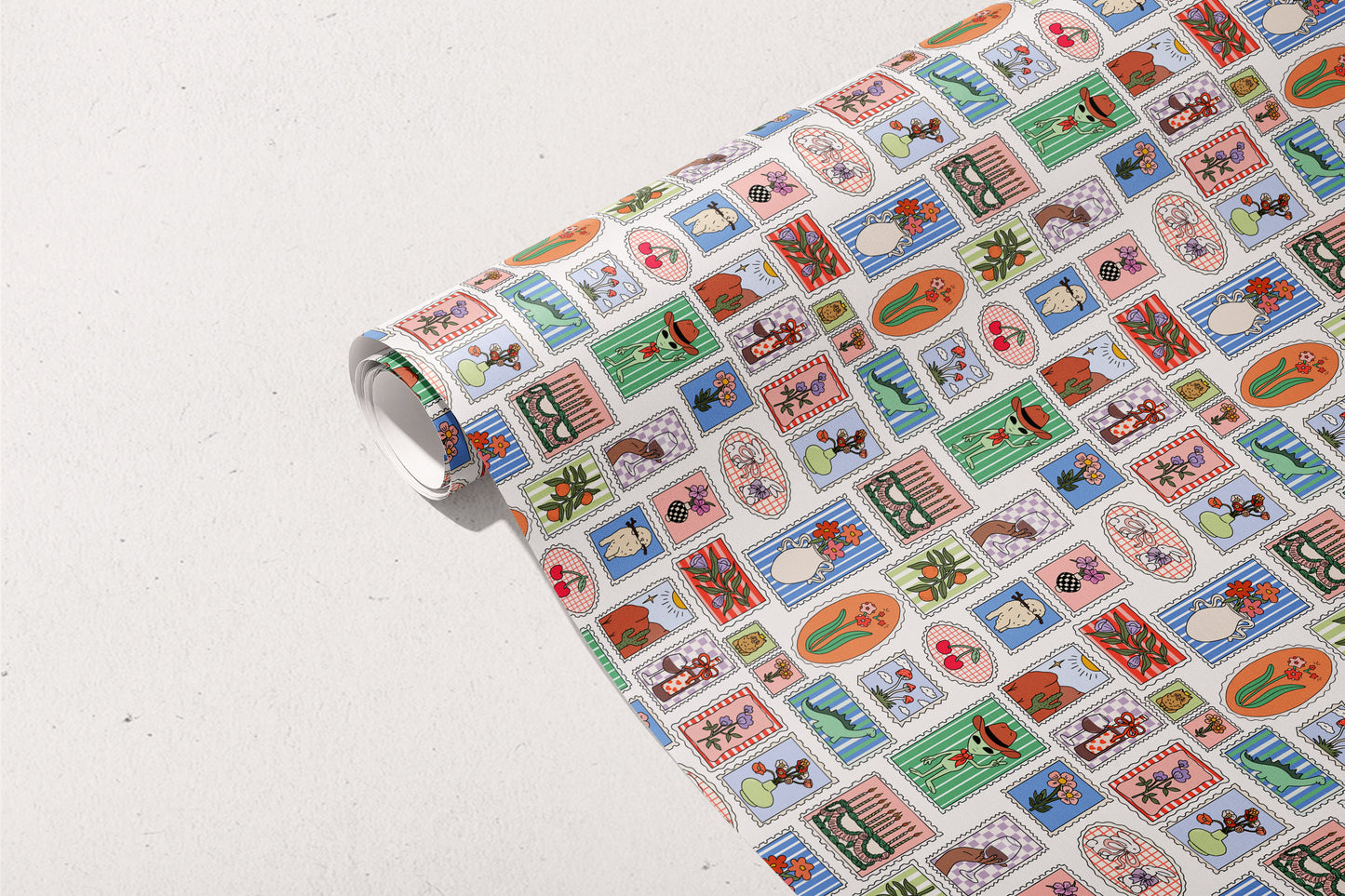 Stamp Print Gift Wrap 3 Sheets Rolled