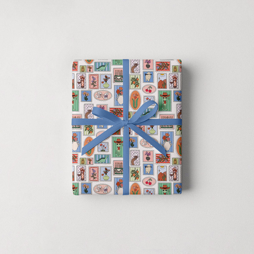 Stamp Print Gift Wrap 3 Sheets Rolled