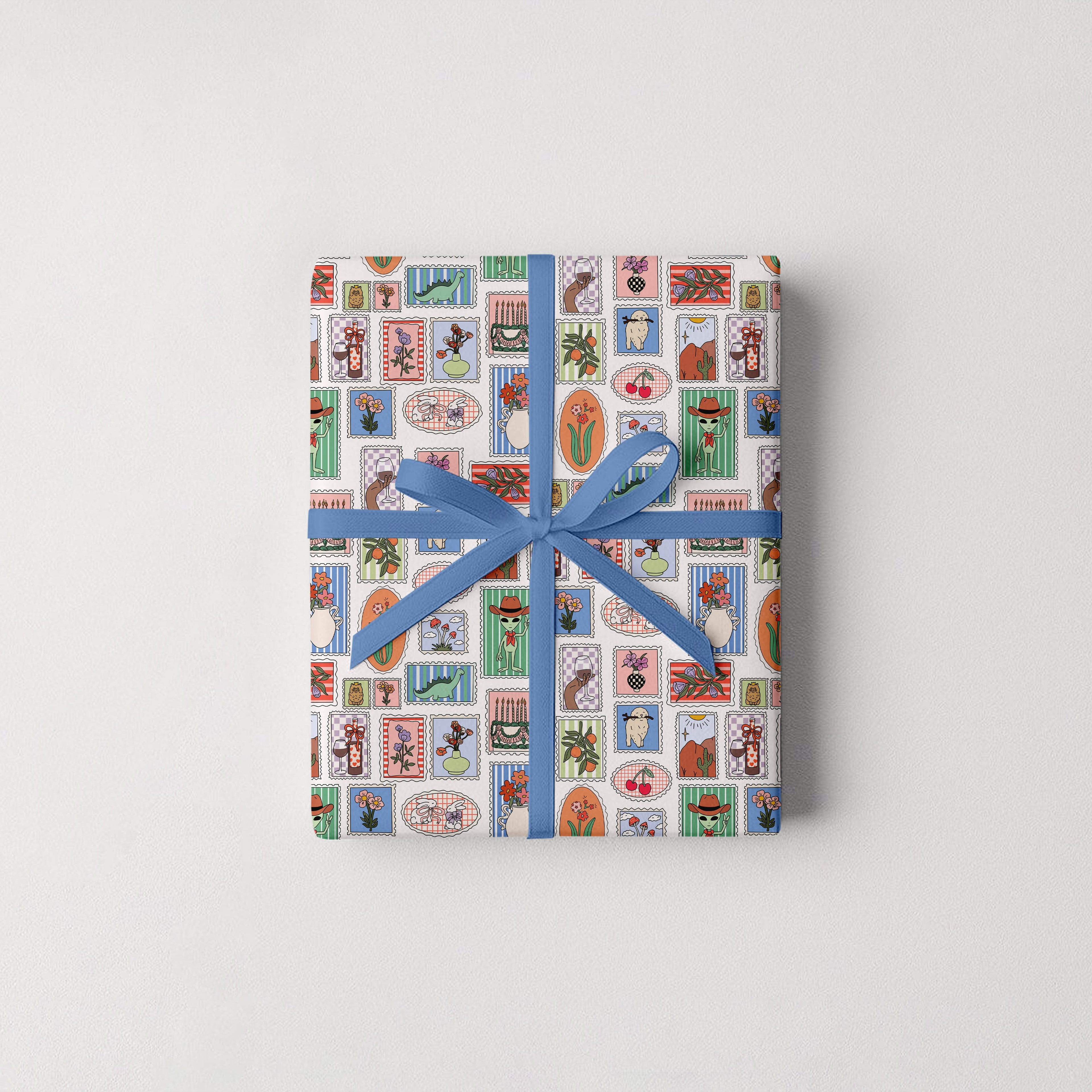 Stamp Print Gift Wrap 3 Sheets Rolled