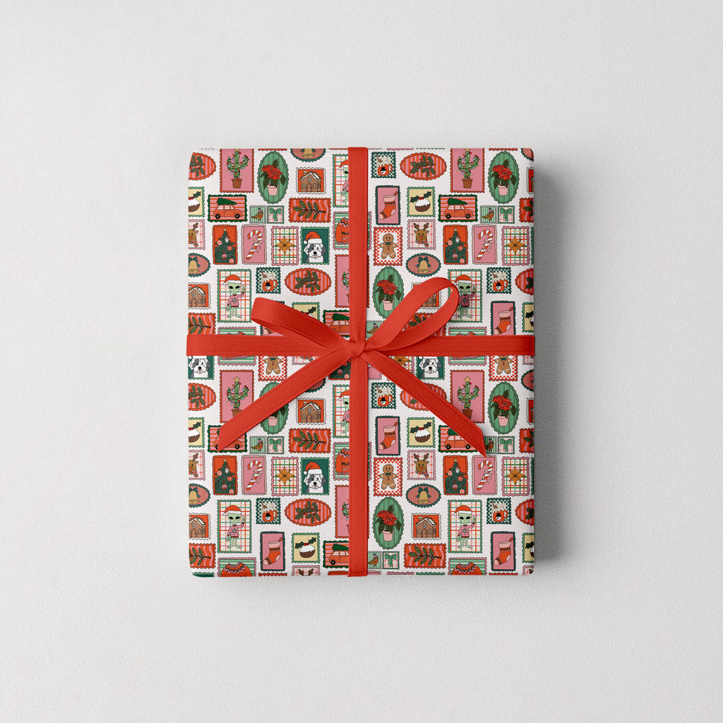 Holiday Stamp Print Gift Wrap Rolls