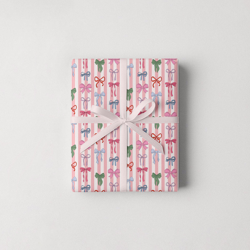 Striped Bows Gift Wrap 3 Sheets Rolled