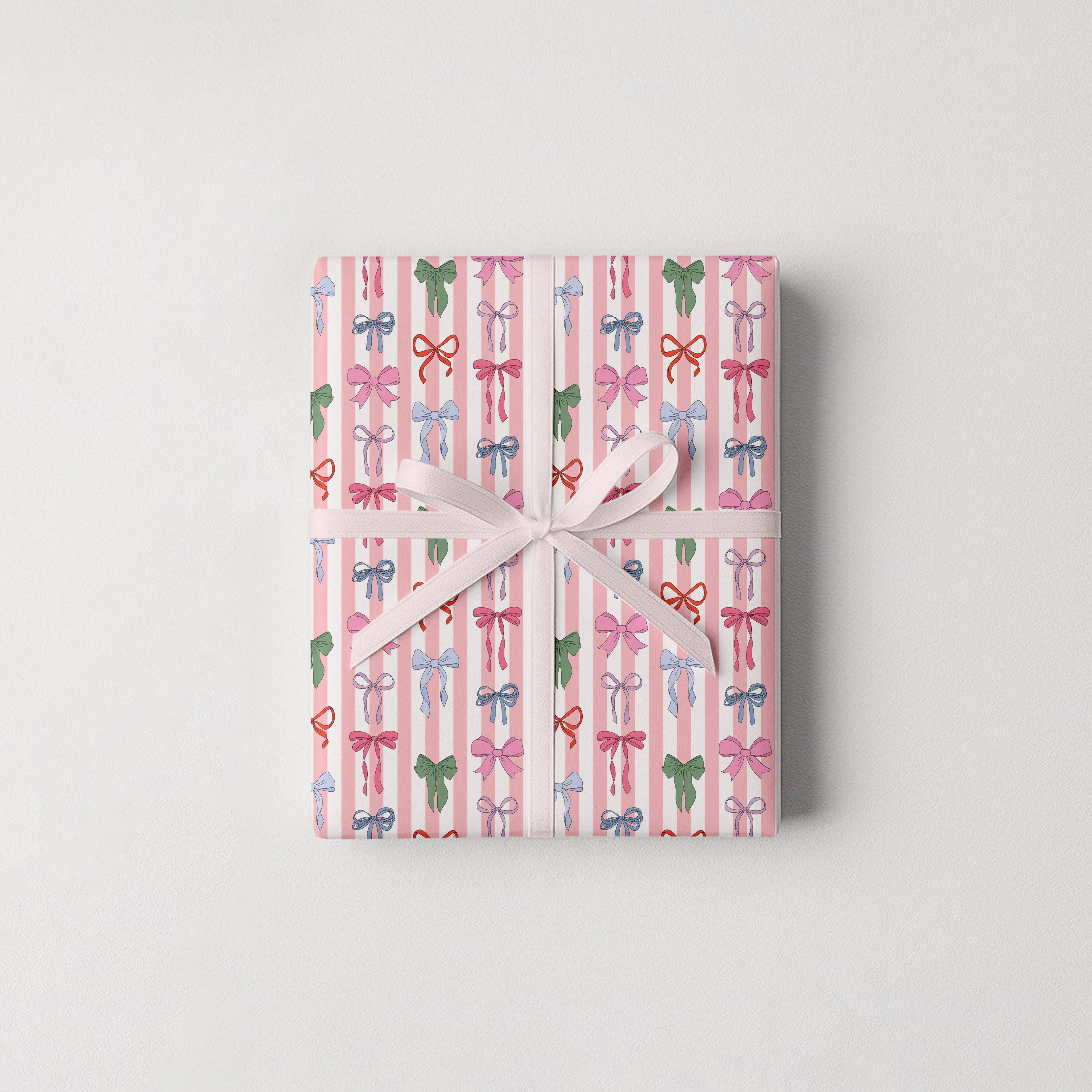 Striped Bows Gift Wrap 3 Sheets Rolled