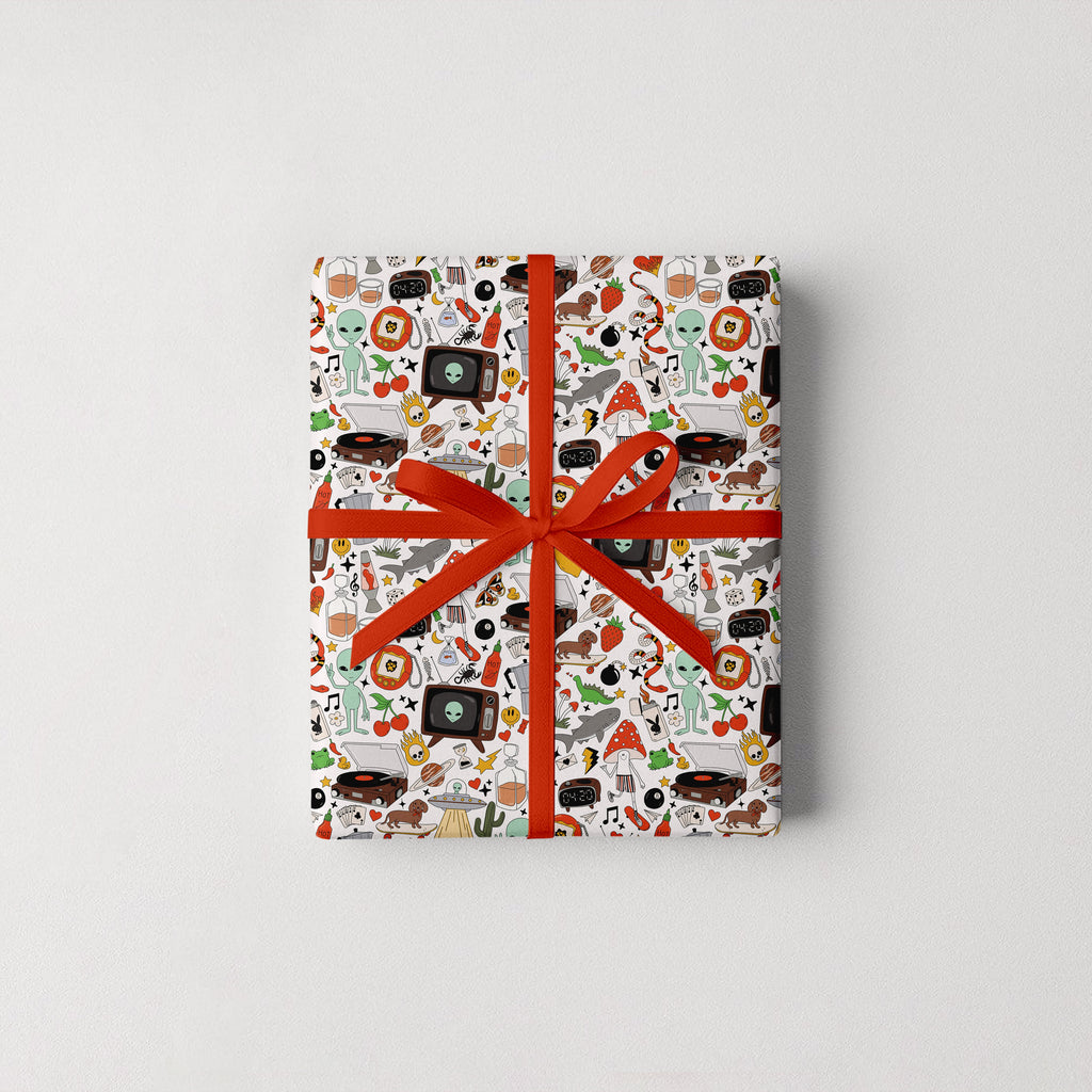 Retro Print Gift Wrap 3 Sheets Rolled