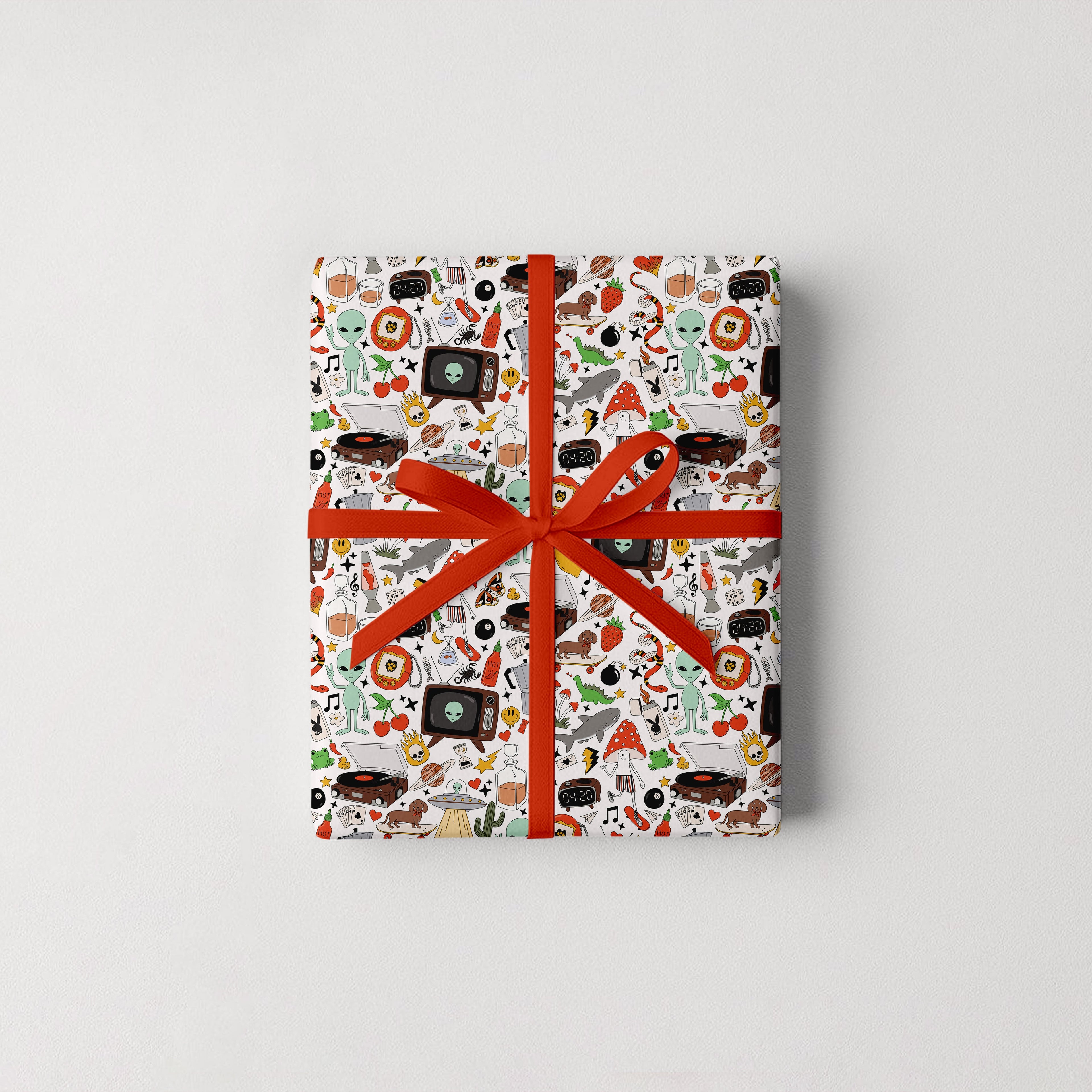 Retro Print Gift Wrap 3 Sheets Rolled