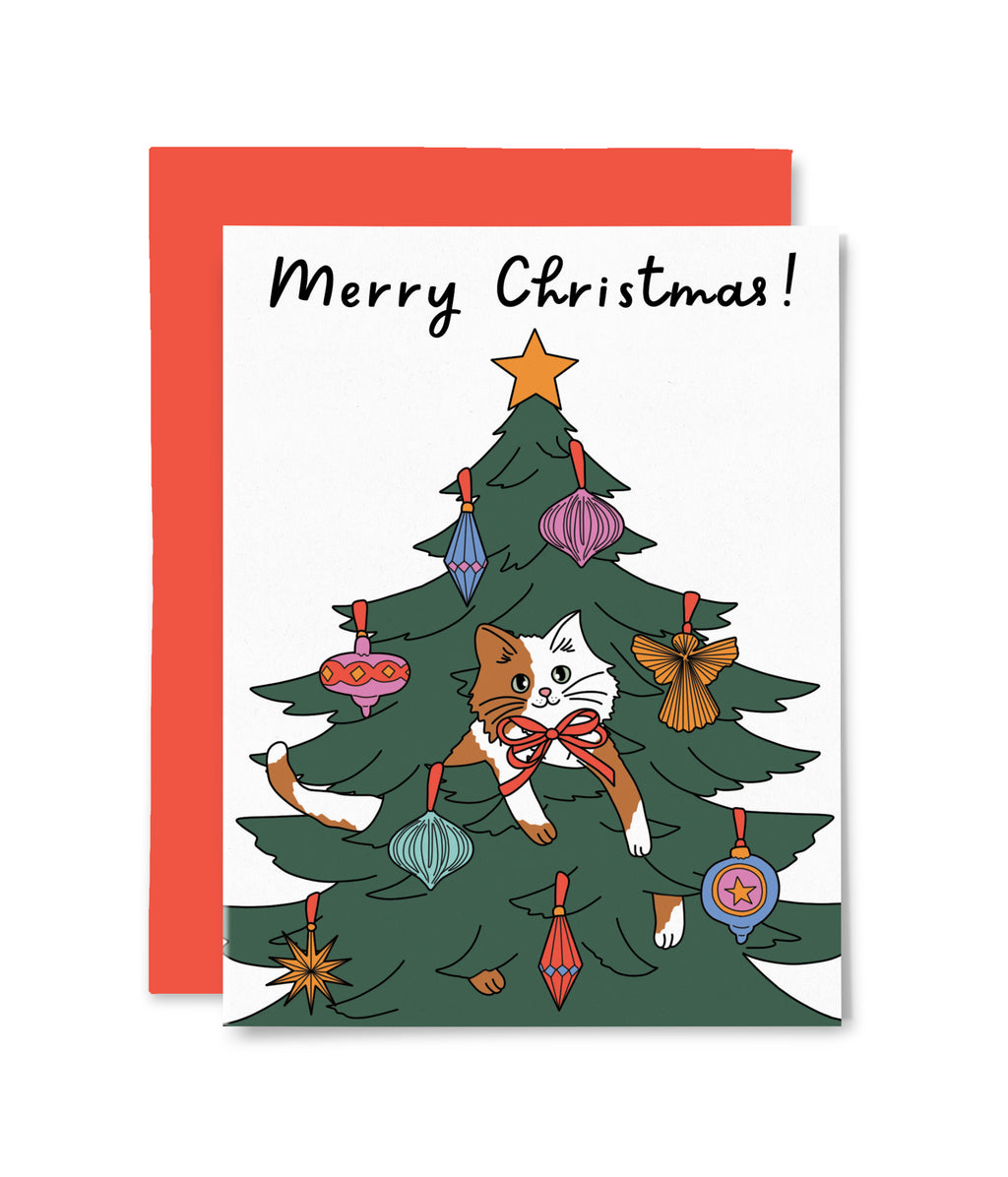 Cat in Christmas Tree Greeting Card