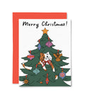 Cat in Christmas Tree Greeting Card