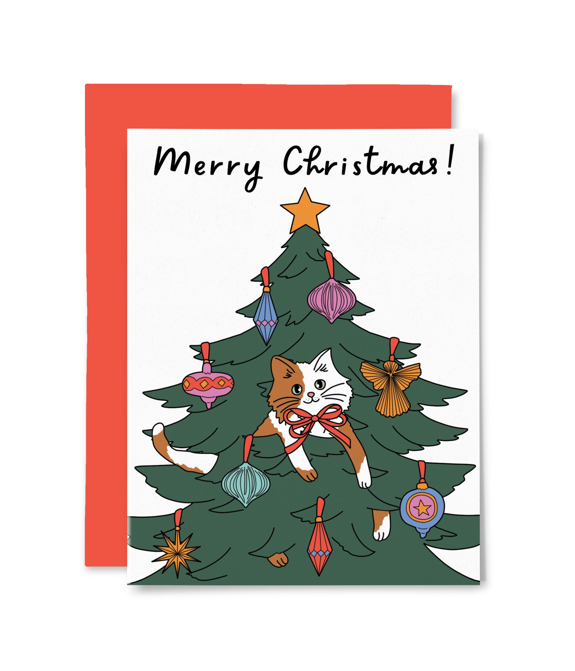 Cat in Christmas Tree Greeting Card