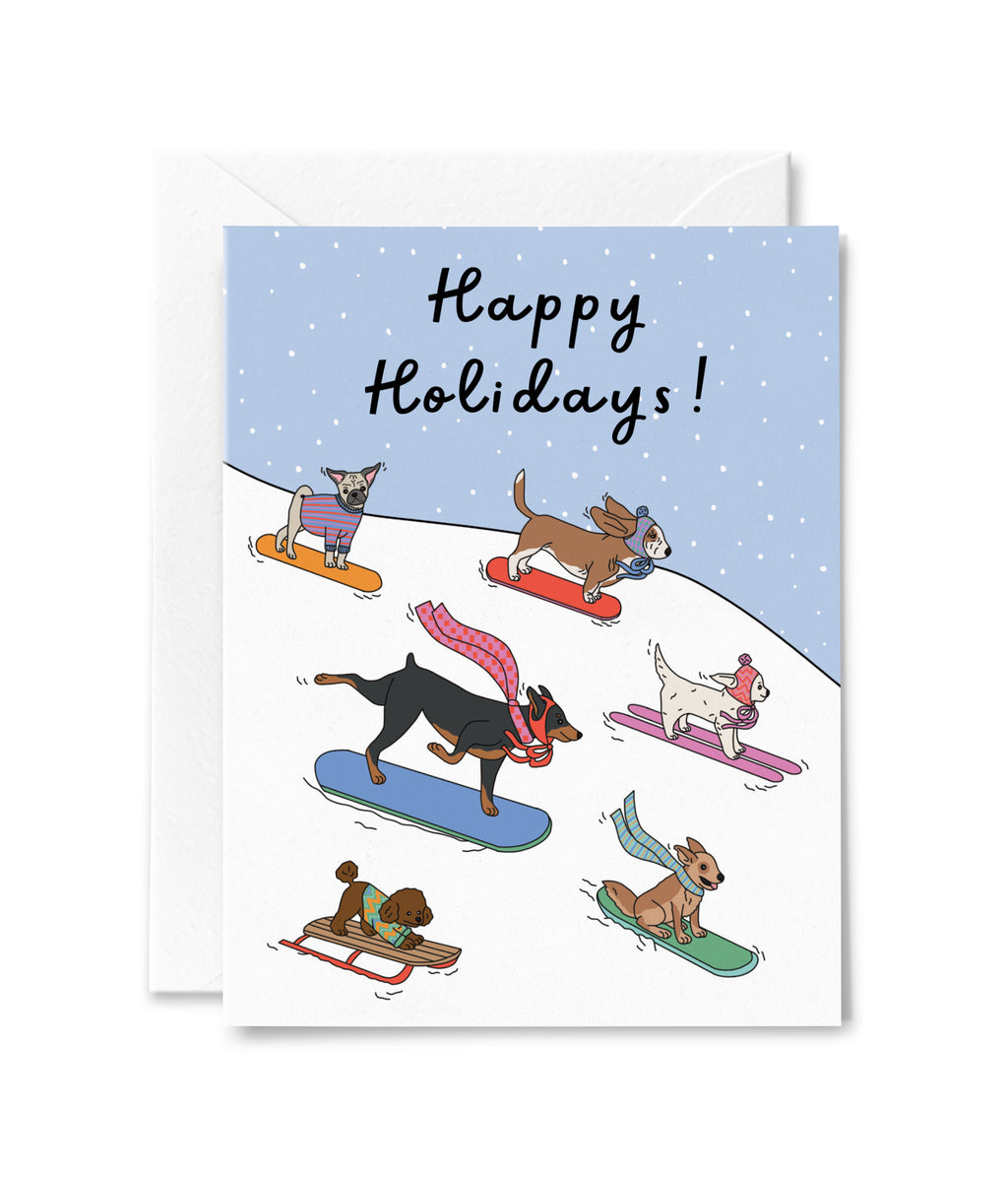 Snowboarding Holidays Dogs Greeting Card