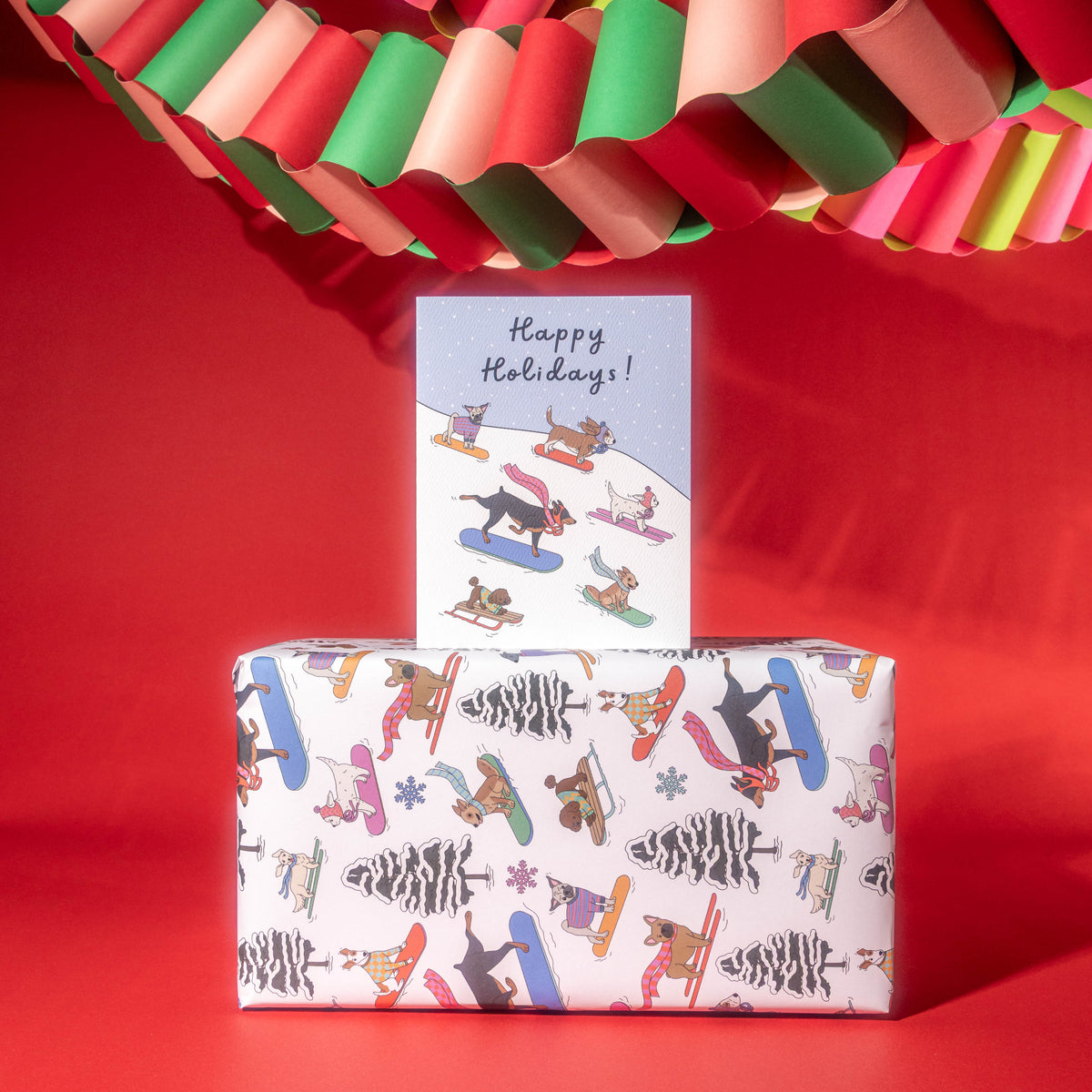 Snowboarding Holidays Dogs Wrapping Paper - 3 Sheets per Roll