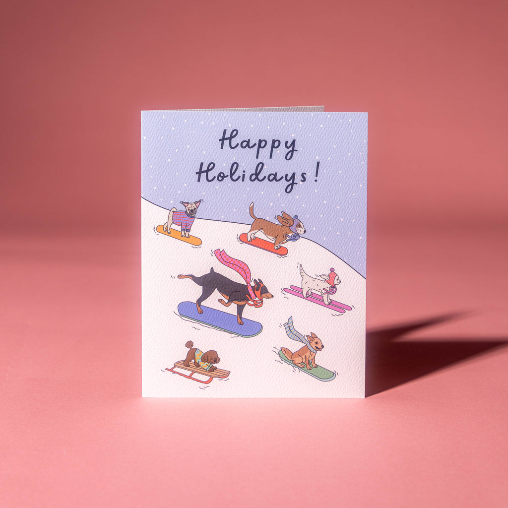 Snowboarding Holidays Dogs Greeting Card