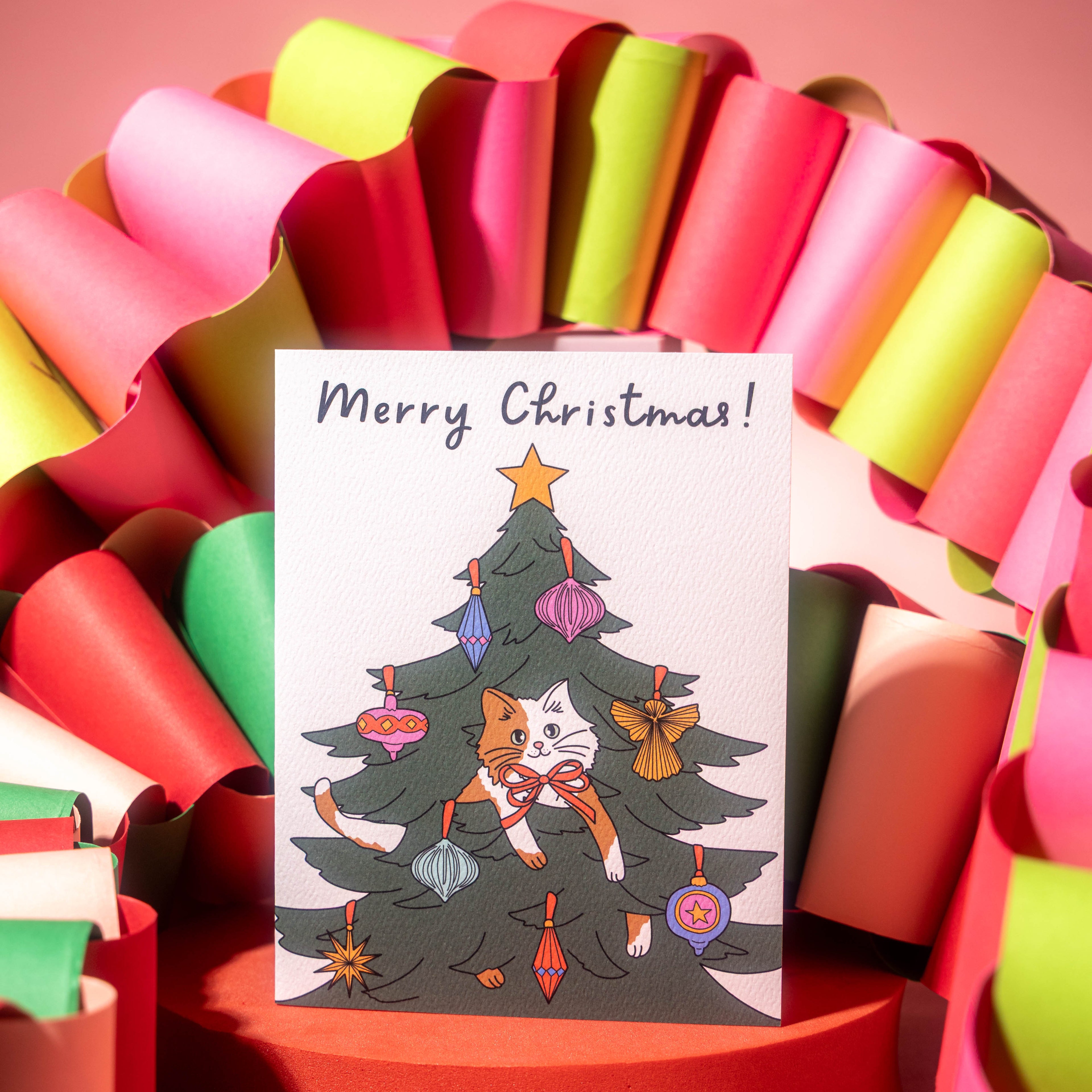 Cat in Christmas Tree Greeting Card
