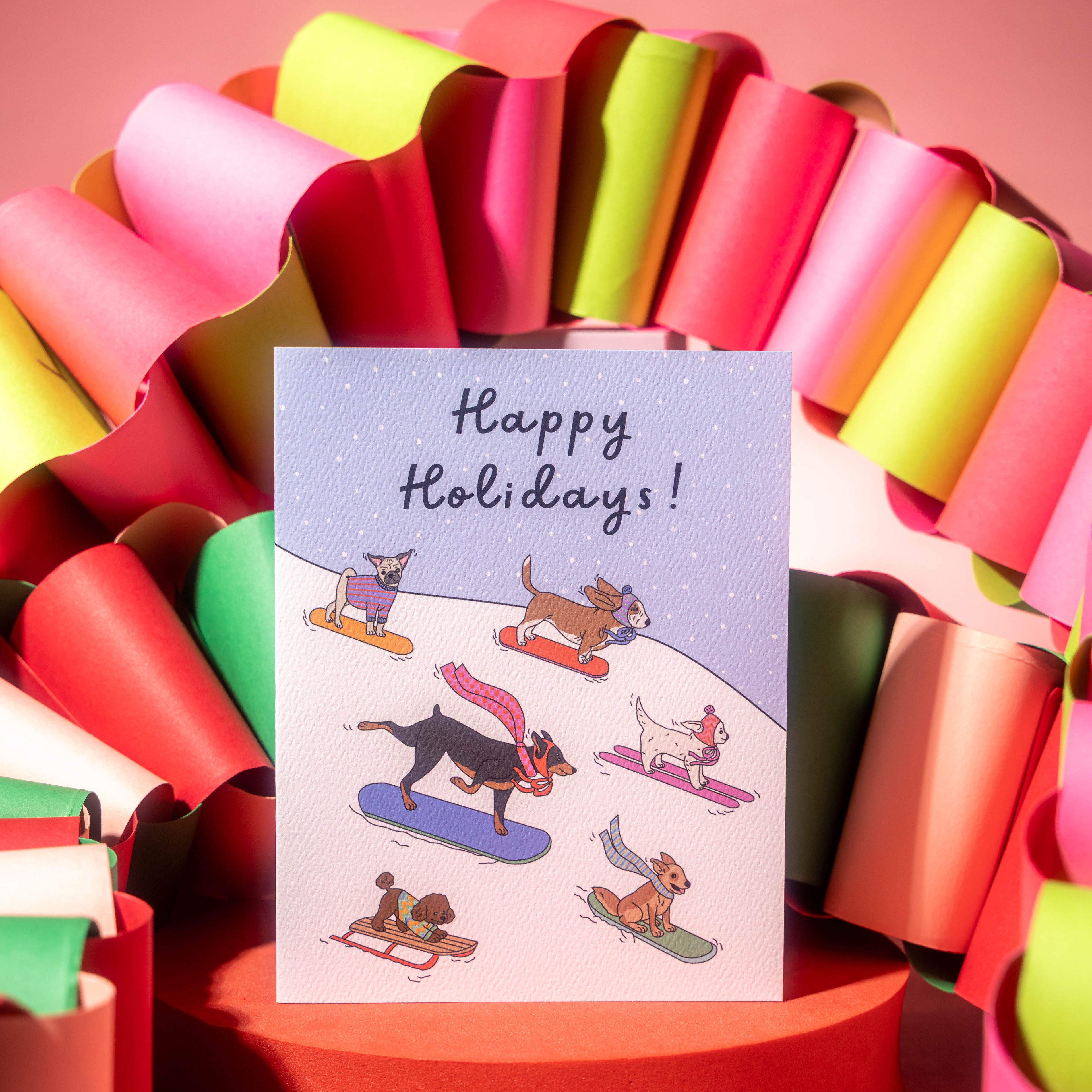 Snowboarding Holidays Dogs Greeting Card