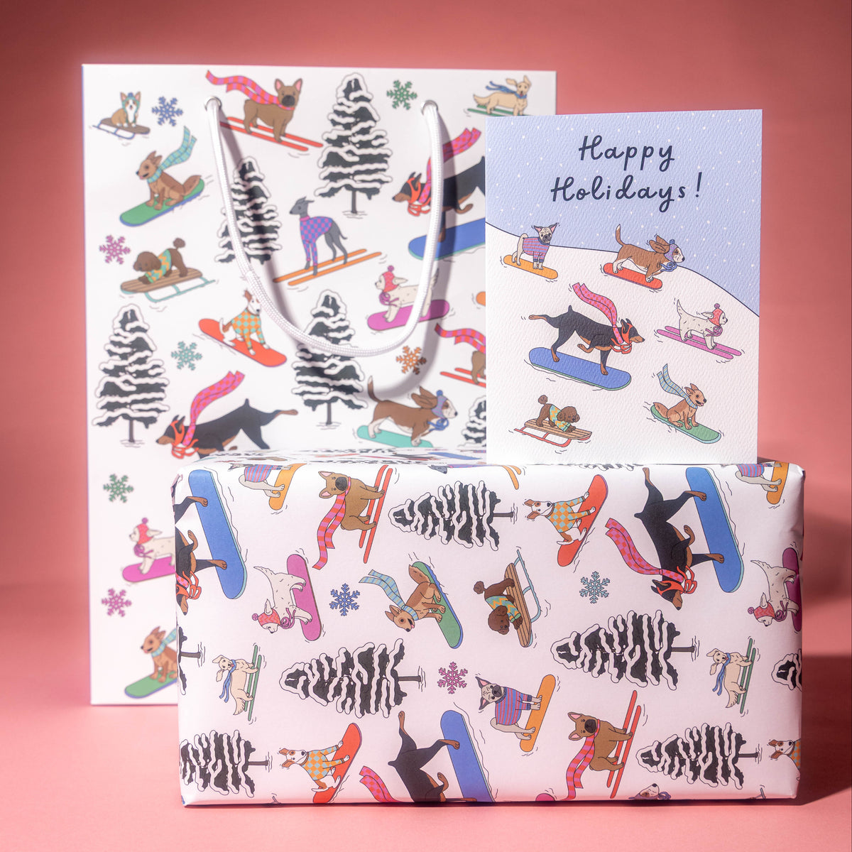 Snowboarding Holidays Dogs Wrapping Paper - 3 Sheets per Roll