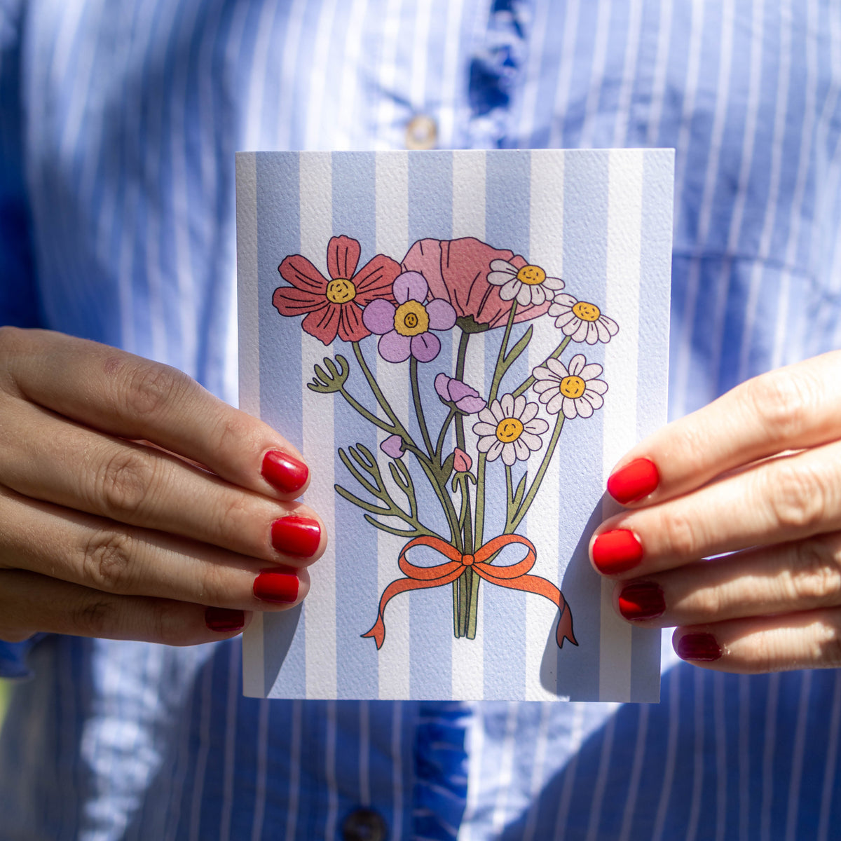 Bunch Of Flowers Striped Greeting Card