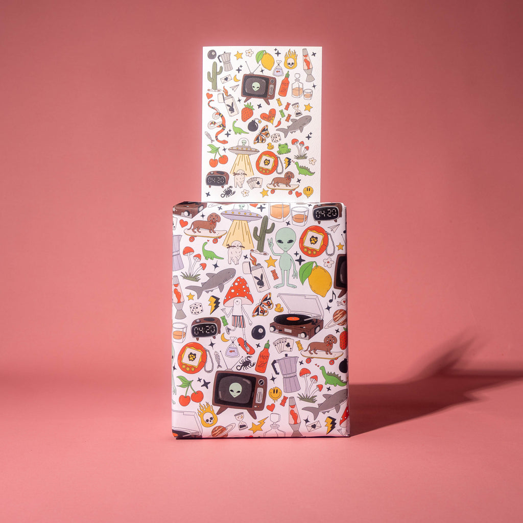 Retro Print Gift Wrap 3 Sheets Rolled