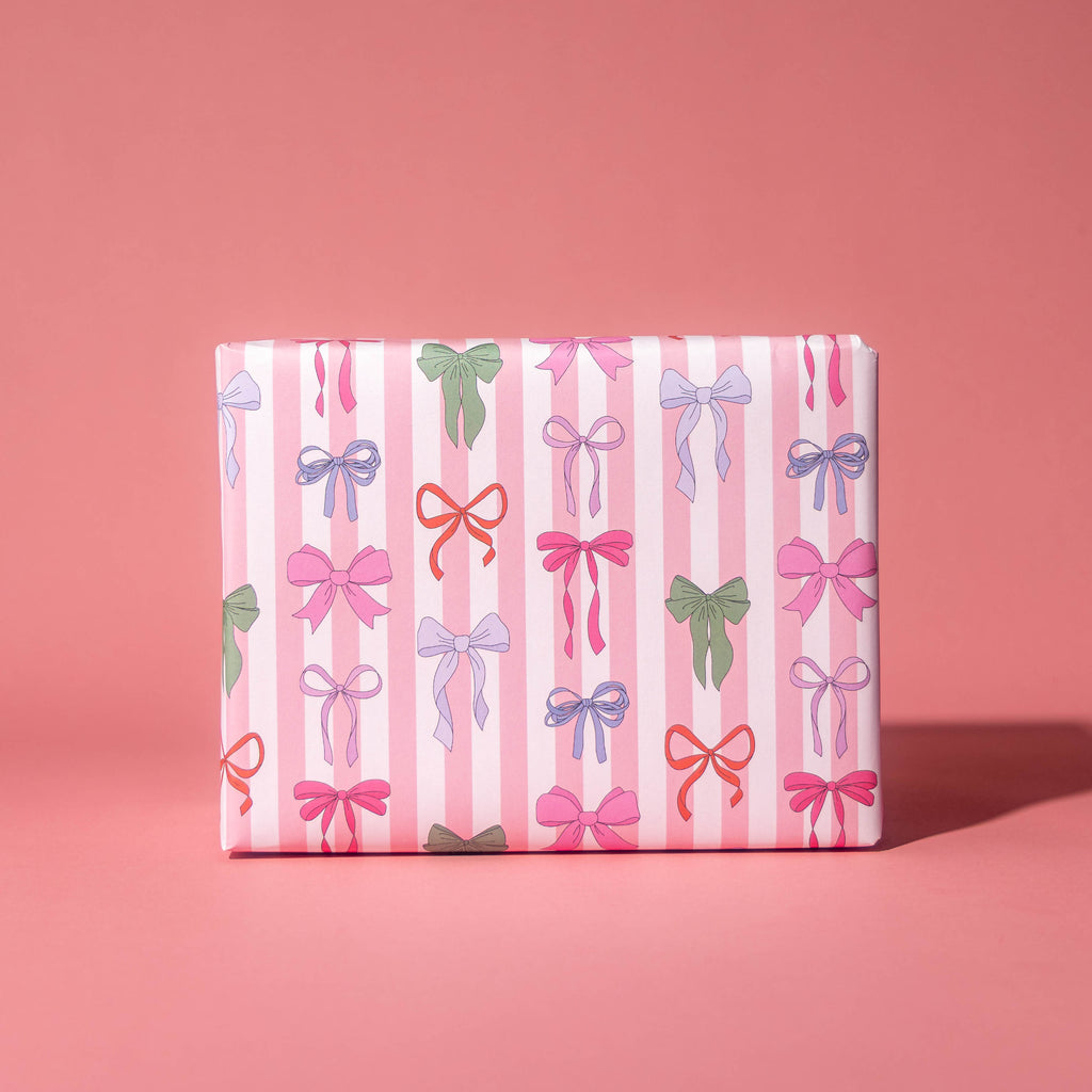Striped Bows Gift Wrap 3 Sheets Rolled